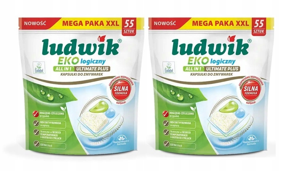 2x ECO Tablets Dishwasher Capsules LUDWIK ECOLOGICAL ULTIMATE PLUS 55pcs