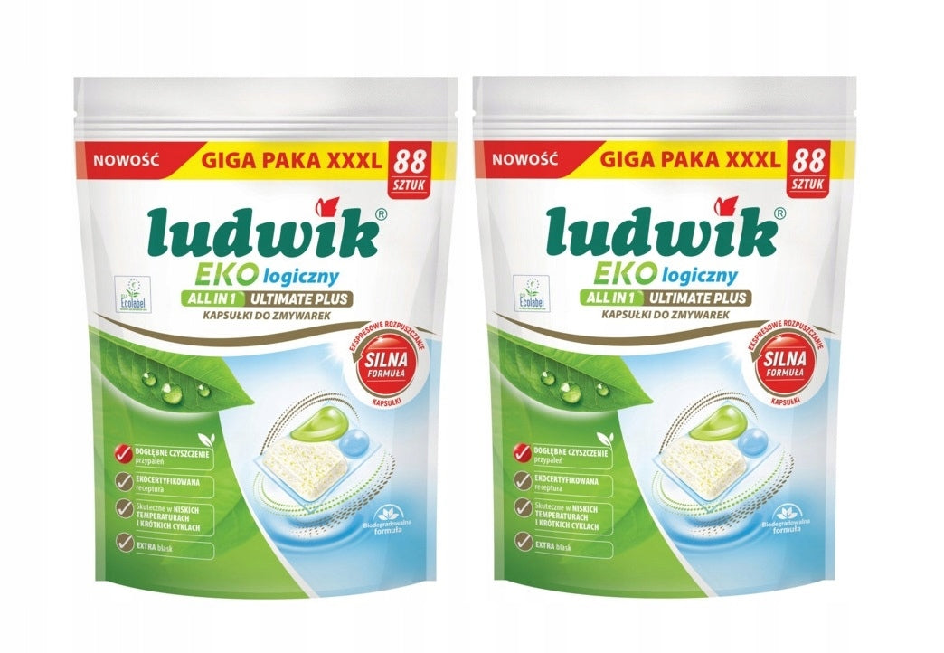 2x EKO Tablets Dishwasher Capsules LUDWIK ECOLOGICAL ULTIMATE PLUS 88pcs