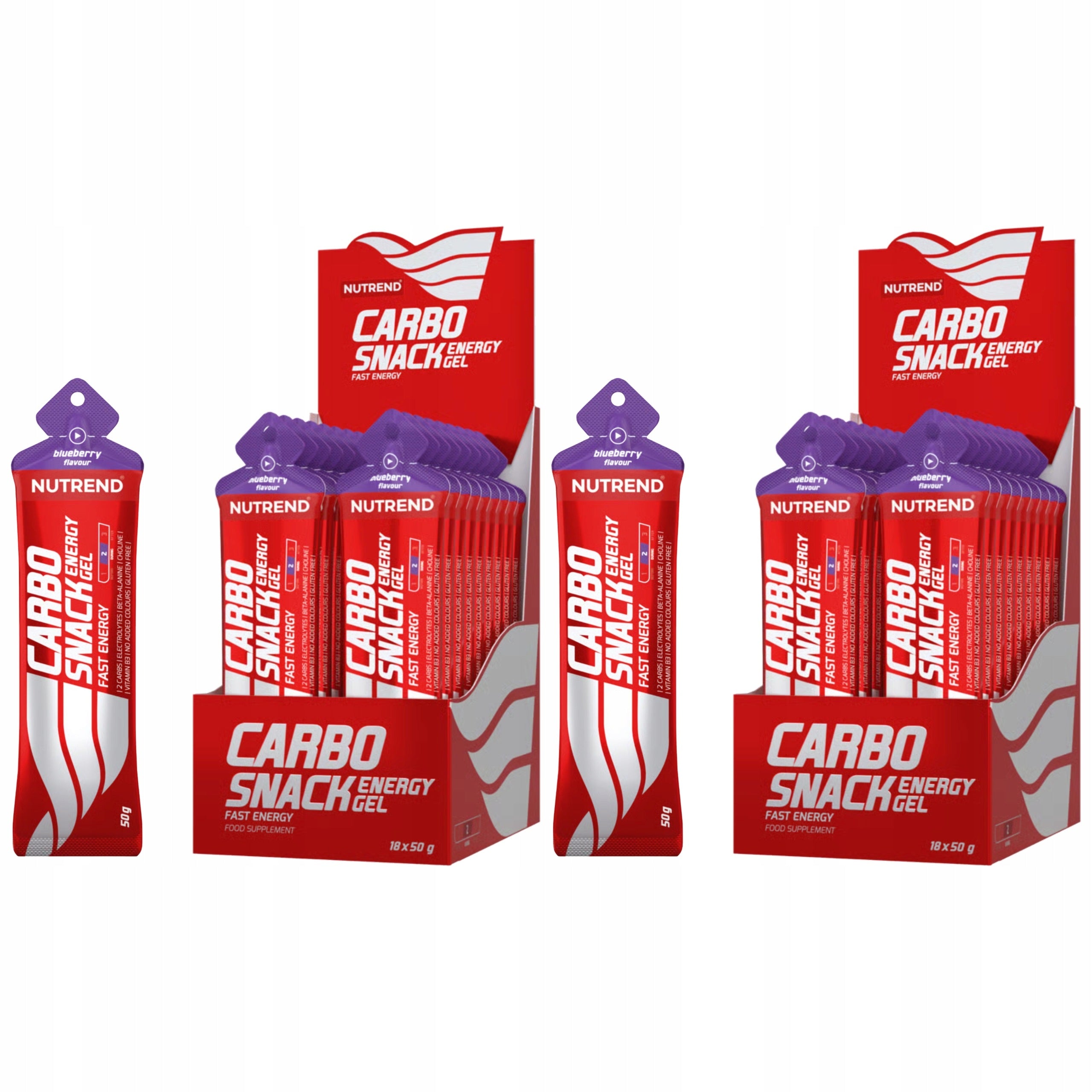 2x ENERGY GEL CARBOSNACK 31g CARBOHYDRATES BETA-ALANINE 18x50g NUTREND