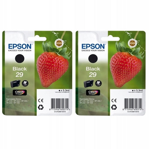 2x EPSON 29 BLACK EXPRESSION HOME XP235 XP245 XP255 XP335 XP345 XP355