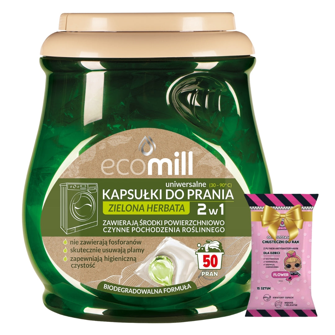2x Ecomill Laundry Capsules Universal Green Tea 50 Pcs Freebie