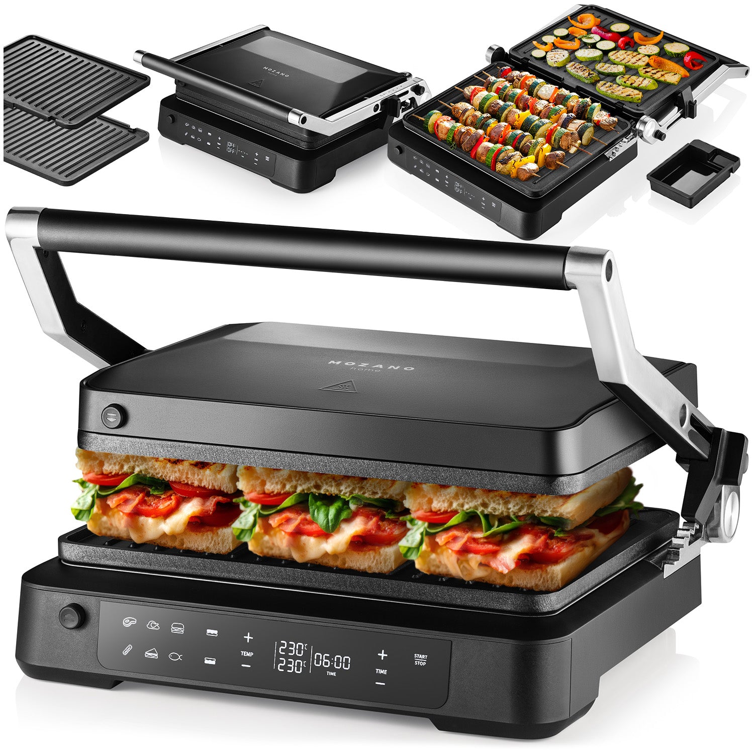 2x Electric Grill 2000w Toaster Reclining Timer 2 Thermostats 6 Programs