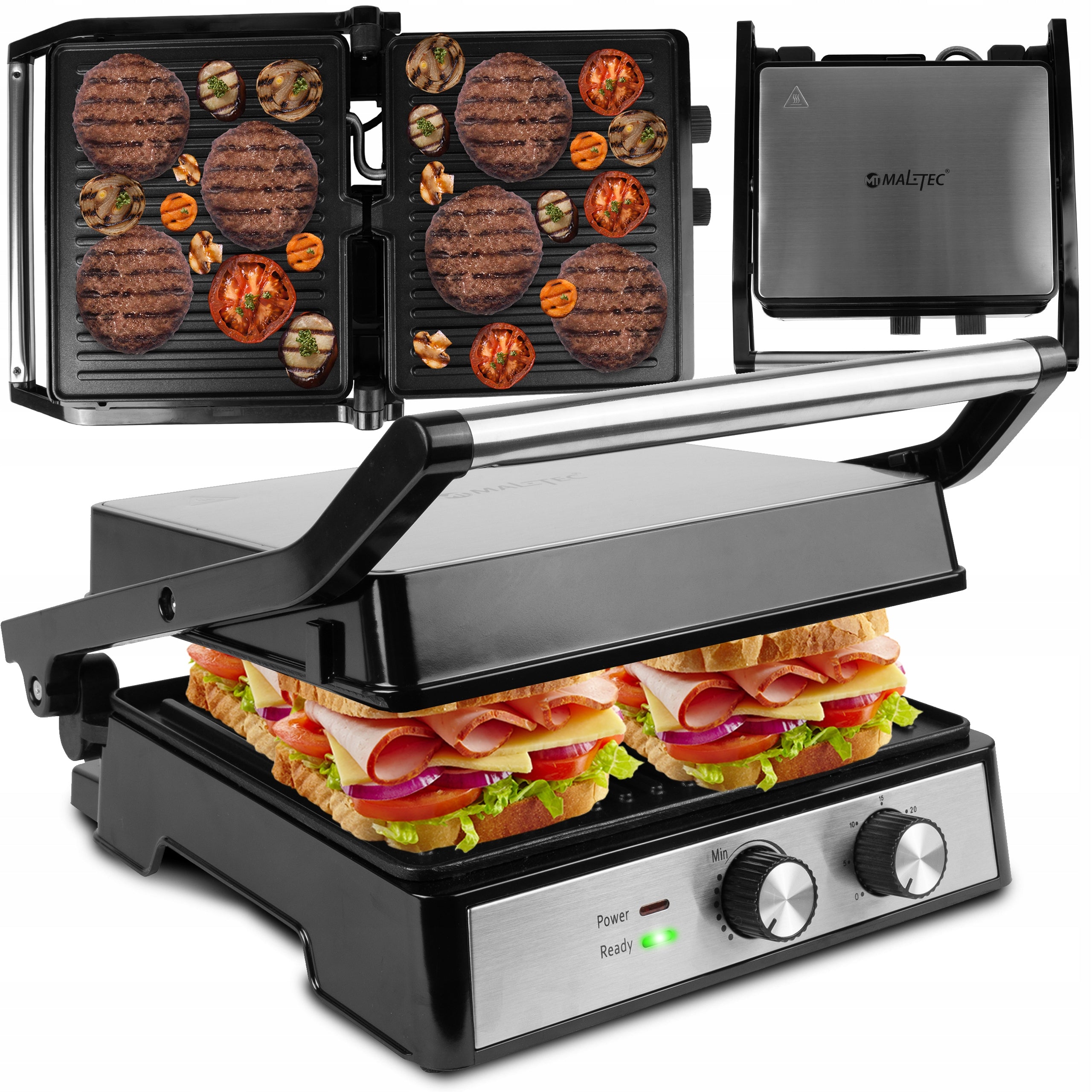 2x Electric Grill Toaster Reclining Sandwich Toaster Panini Timer 250 Brand Maltec