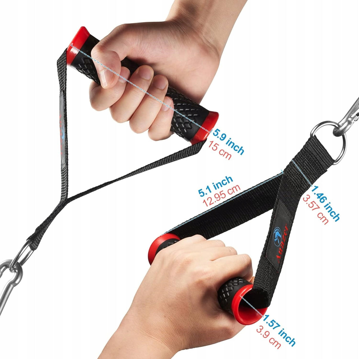 2x FITNESS HANDLE WITH RESISTANCE TAPE RUBBERIZED 2 CARABINERS ANAZER Manufacturer code 3596 ANAZER