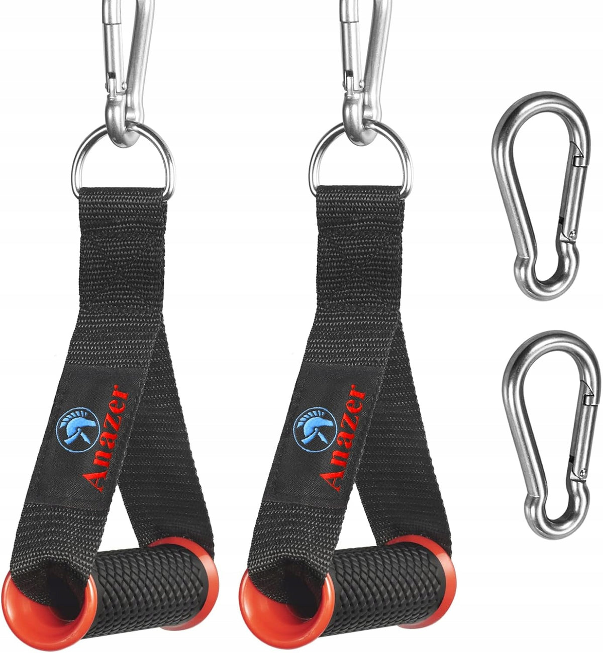2x FITNESS HANDLE WITH RESISTANCE TAPE RUBBERIZED 2 CARABINERS ANAZER