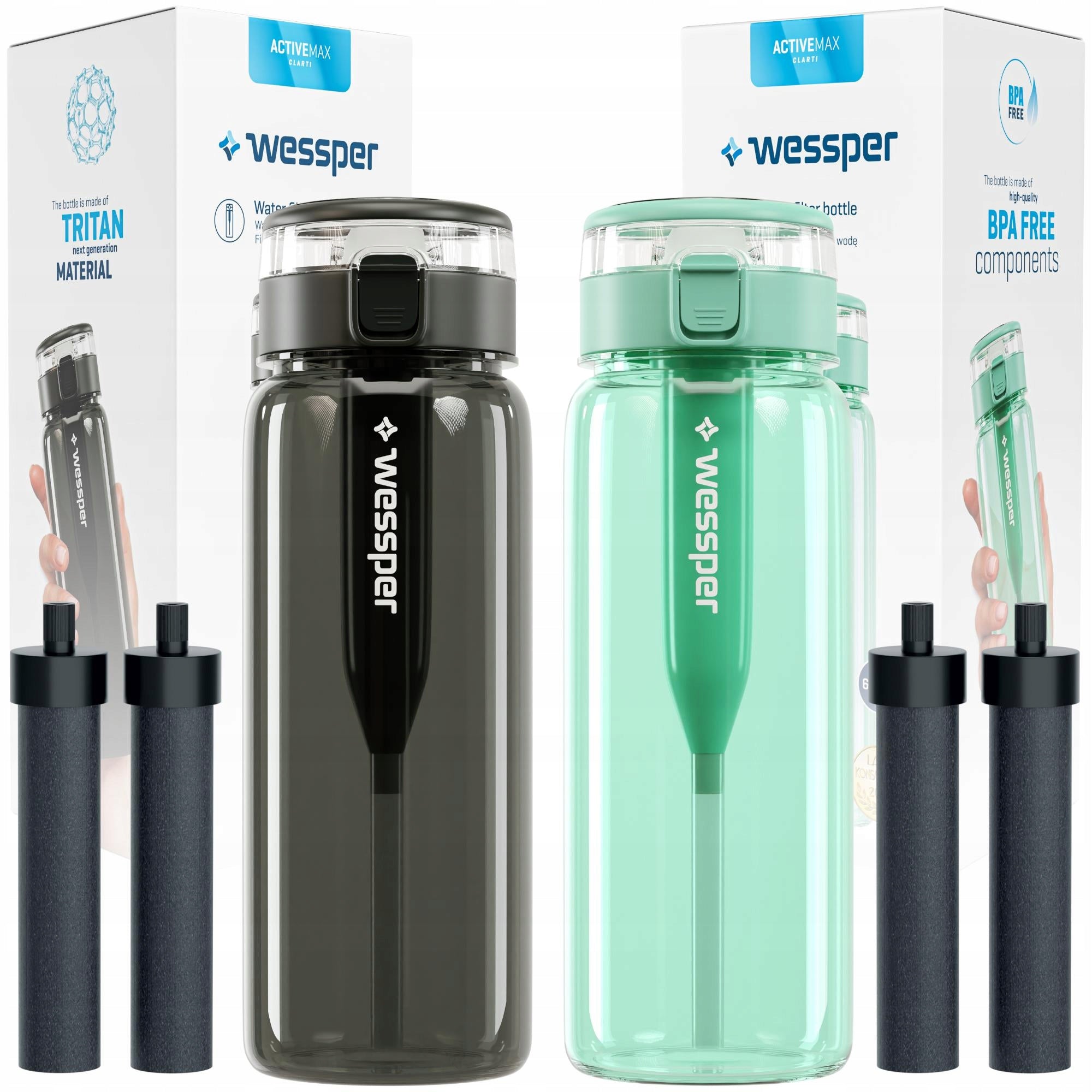 2x Filter bottle Wessper TRITAN 0,68l + 4x Water filter Wessper Clarti
