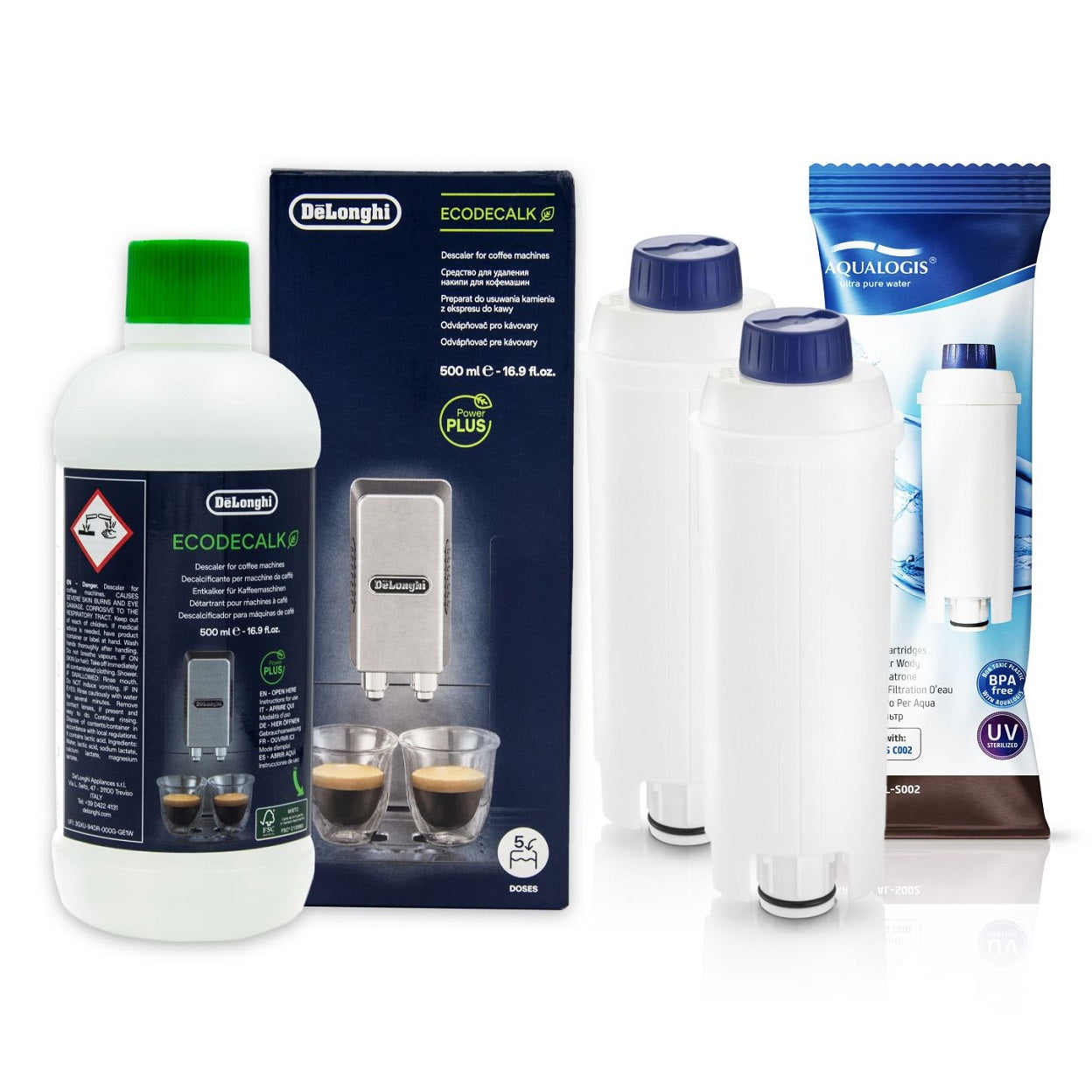 2x Filter for Delonghi AL-S002 + EcoDecalk descaler 500ml