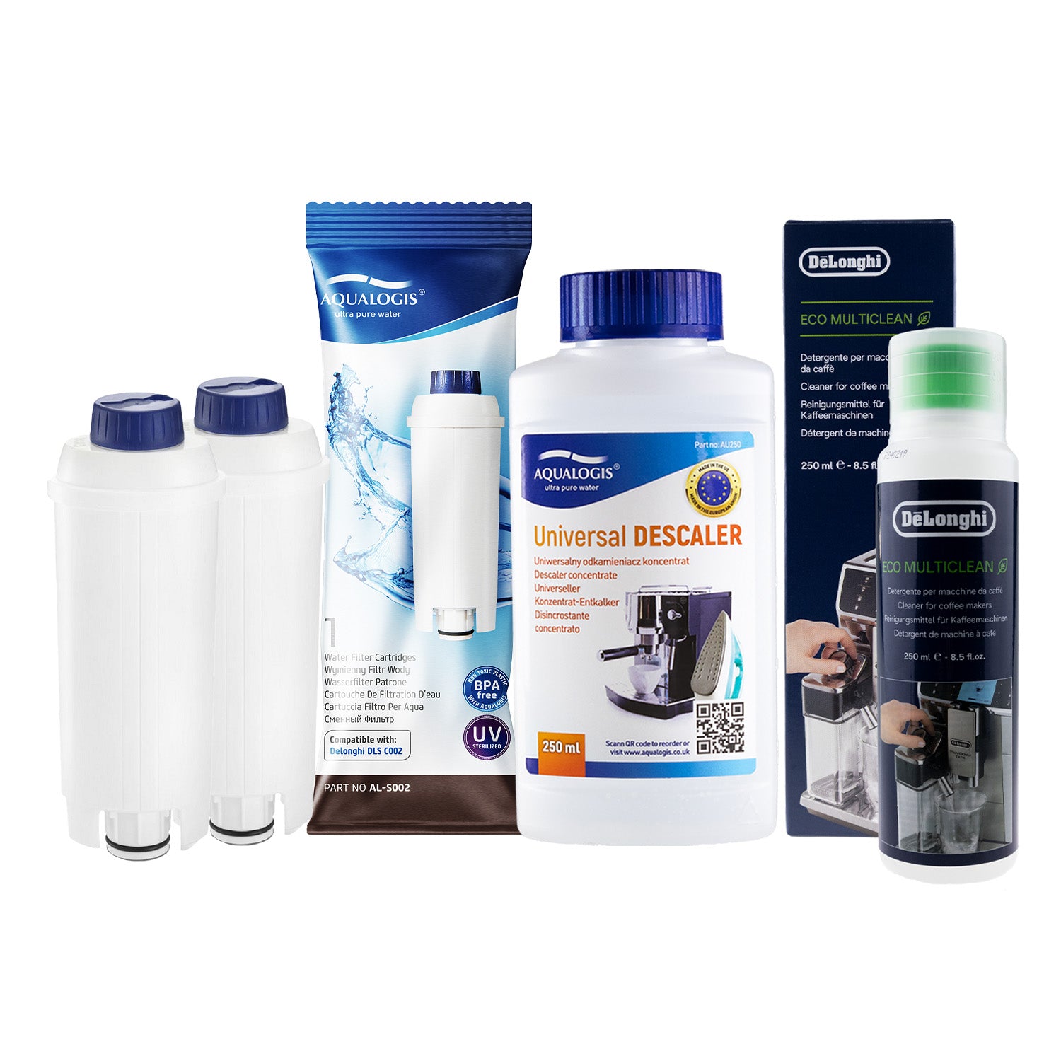 2x Filter for Delonghi AL-S002 + MultiClean DLSC550 + UniDec 250ml