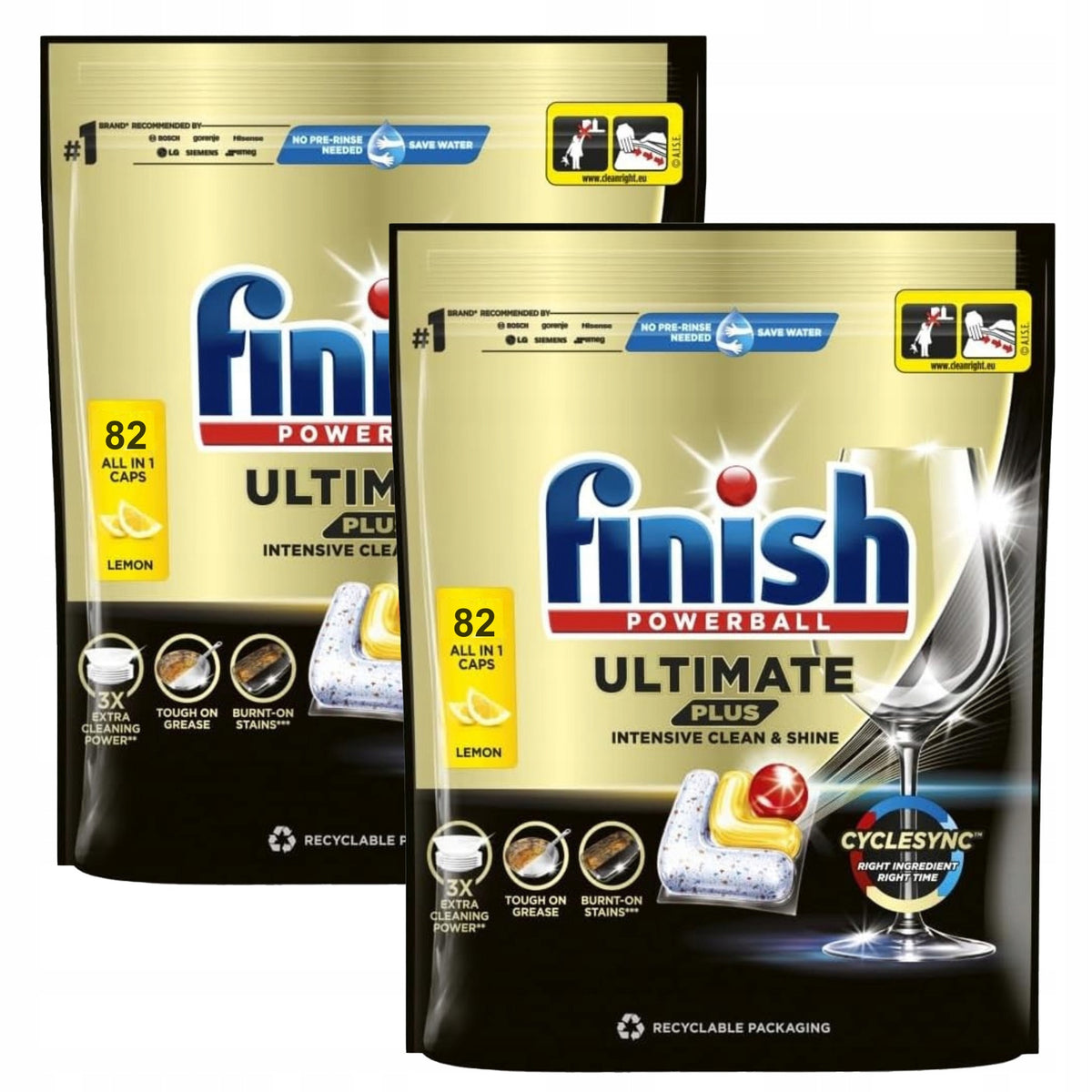 2x Finish All-in-one Ultimate Plus Lemon Tablets 82 Pack