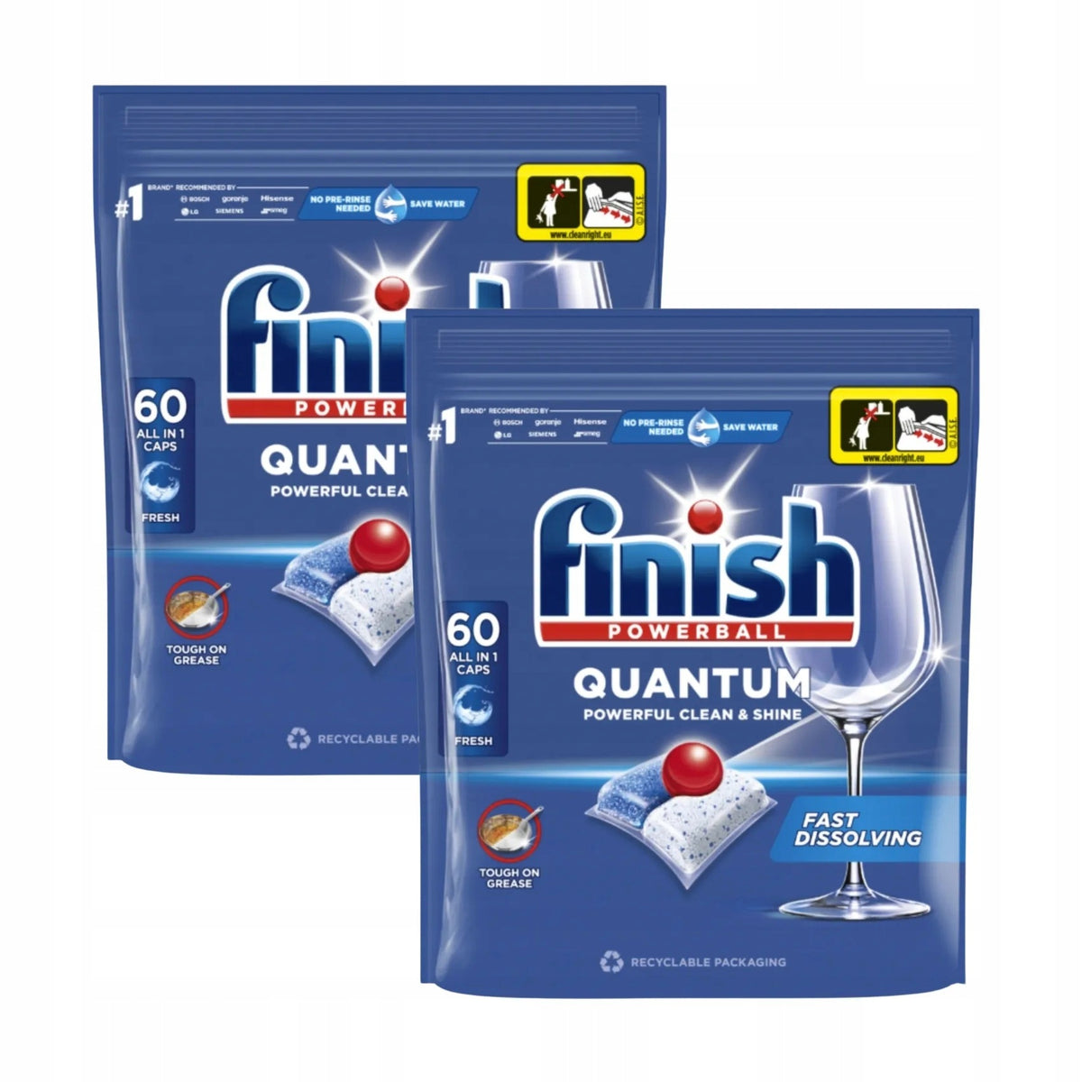 2x Finish Quantum All-in-1 Dishwasher Capsules Fresh 60 Pack