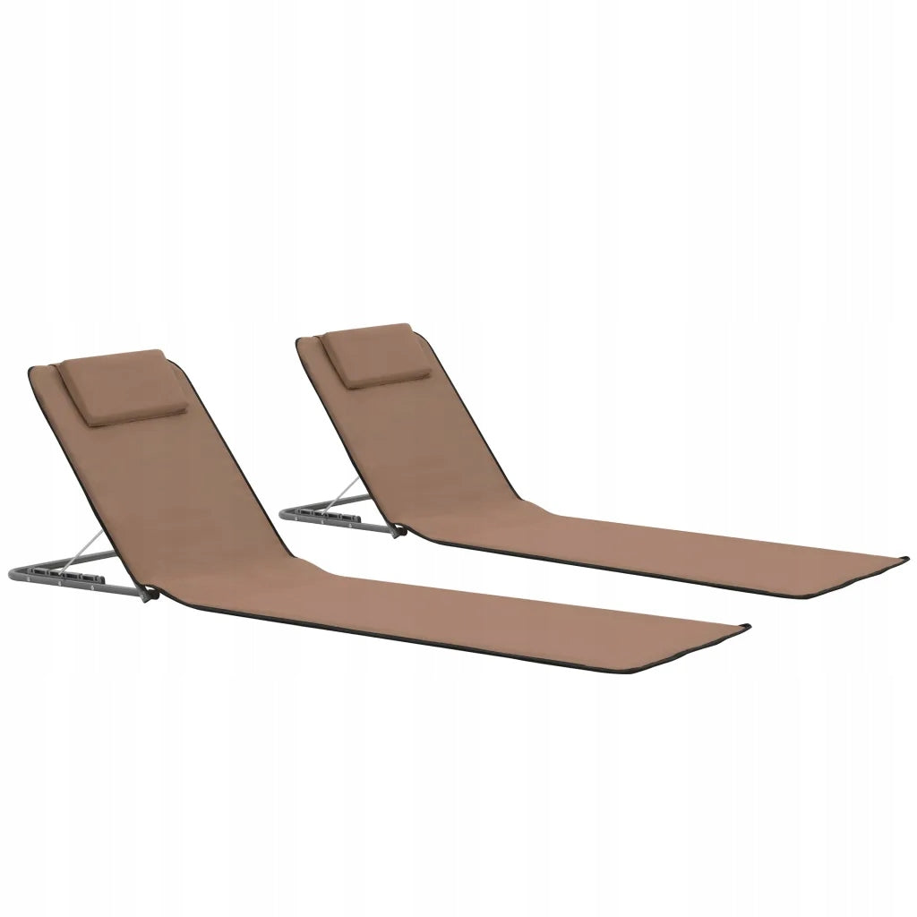 2x Folding Beach Mats, 2 Pack, Steel and Fabric, Brown
