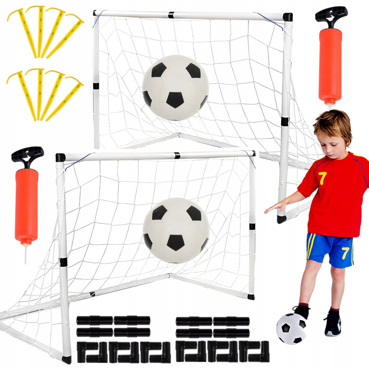 2x Football Goal for Kids Training Set with Ball and Pump Folding Brand Stator