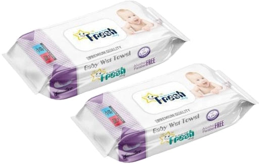 2x Fresh Baby Wet wipes Jumbo pack with clip 120 pieces