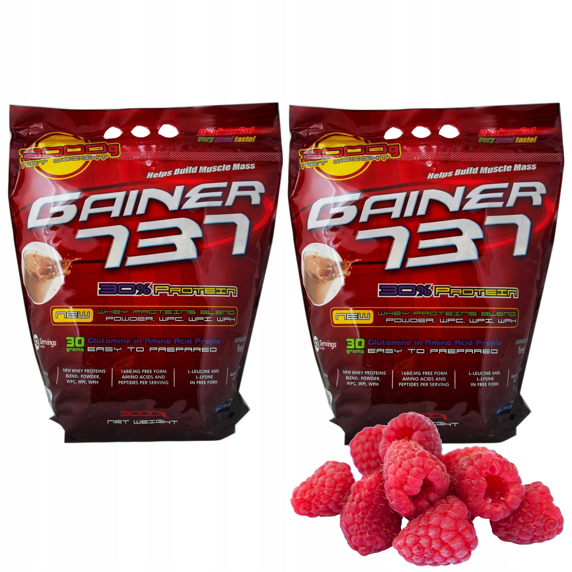2x GAINER 737 3000g MEGABOL 3kg Mass Gainer - Raspberry Flavor