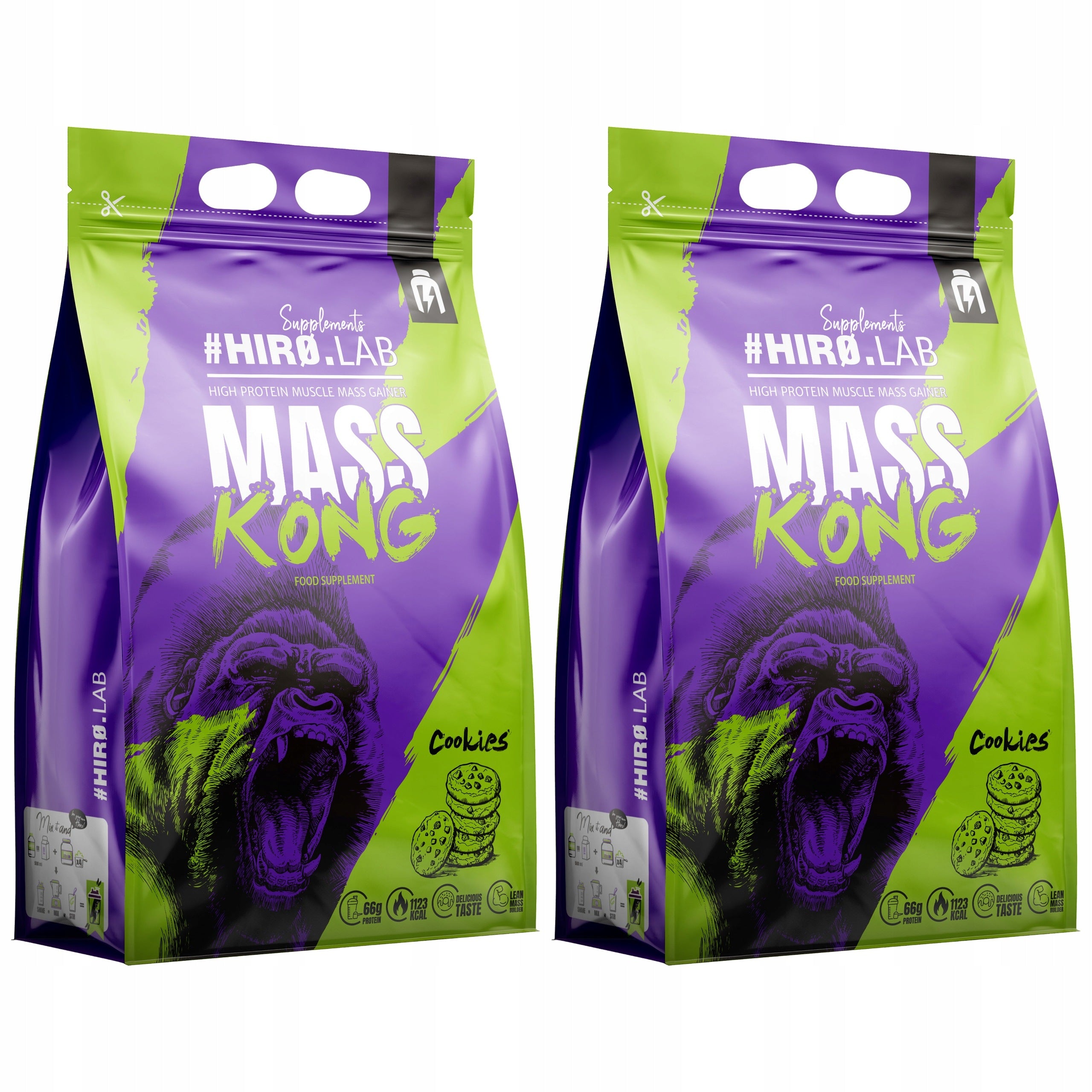 2x GAINER Mass Kong Protein Carbohydrates Mass whey conditioner 3000g Hiro Biscuit