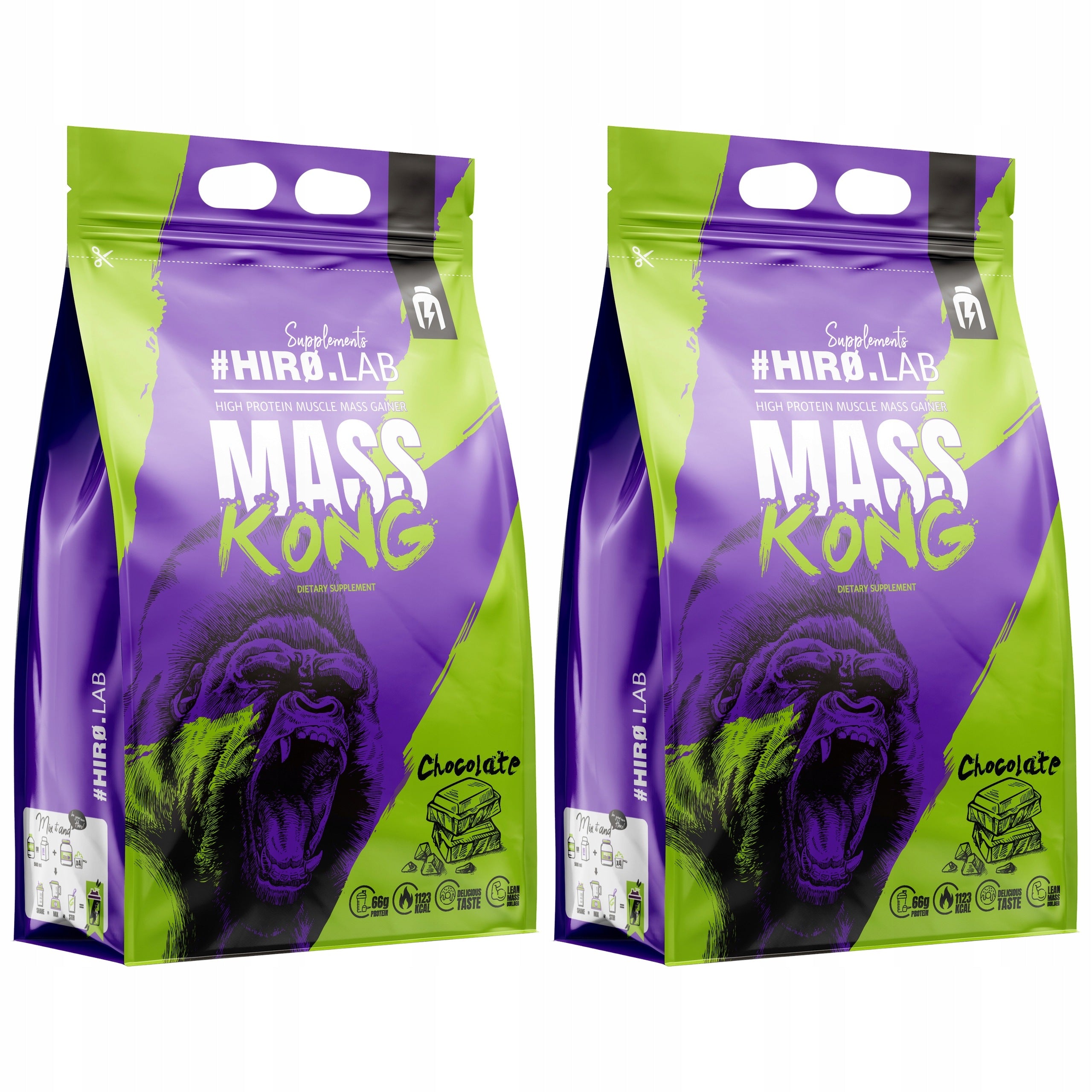 2x GAINER protein strength mass for mass carbohydrates conditioner whey chocolate hiro