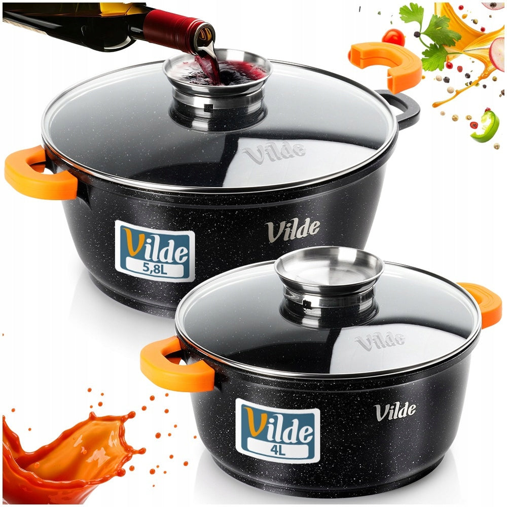 2x GRANITE pots set of gas pots induction VILDE 24 + 28 cm