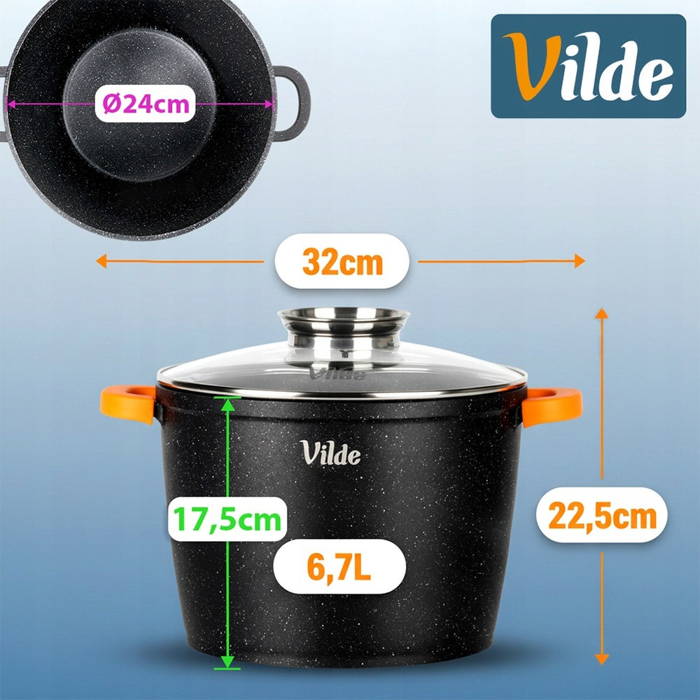 2x GRANITe pots set of gas pots induction VILDE 24 + 28 cm large Material aluminum