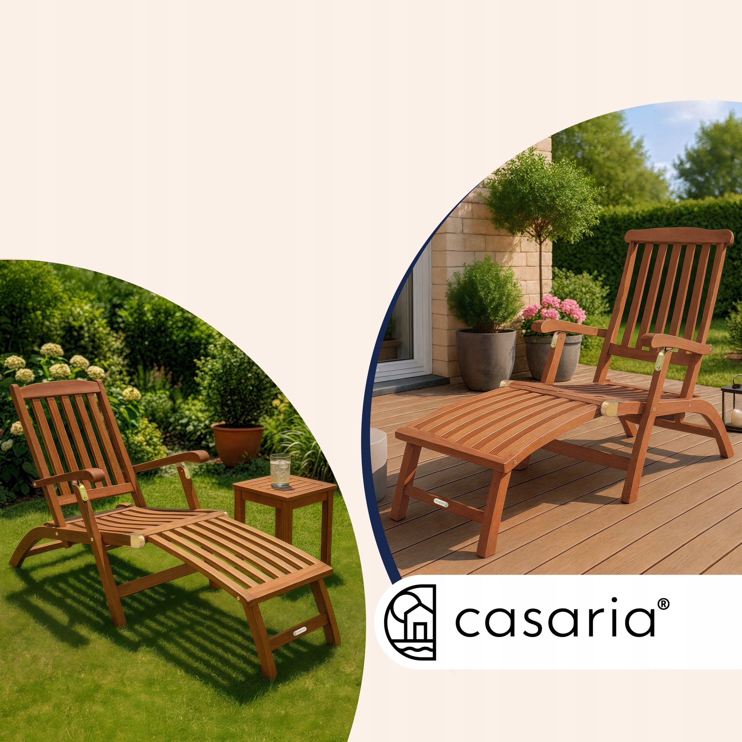 2x Garden Lounger Wood Folding Wood Acacia Sauna Set Sun Loungers Brand Casaria