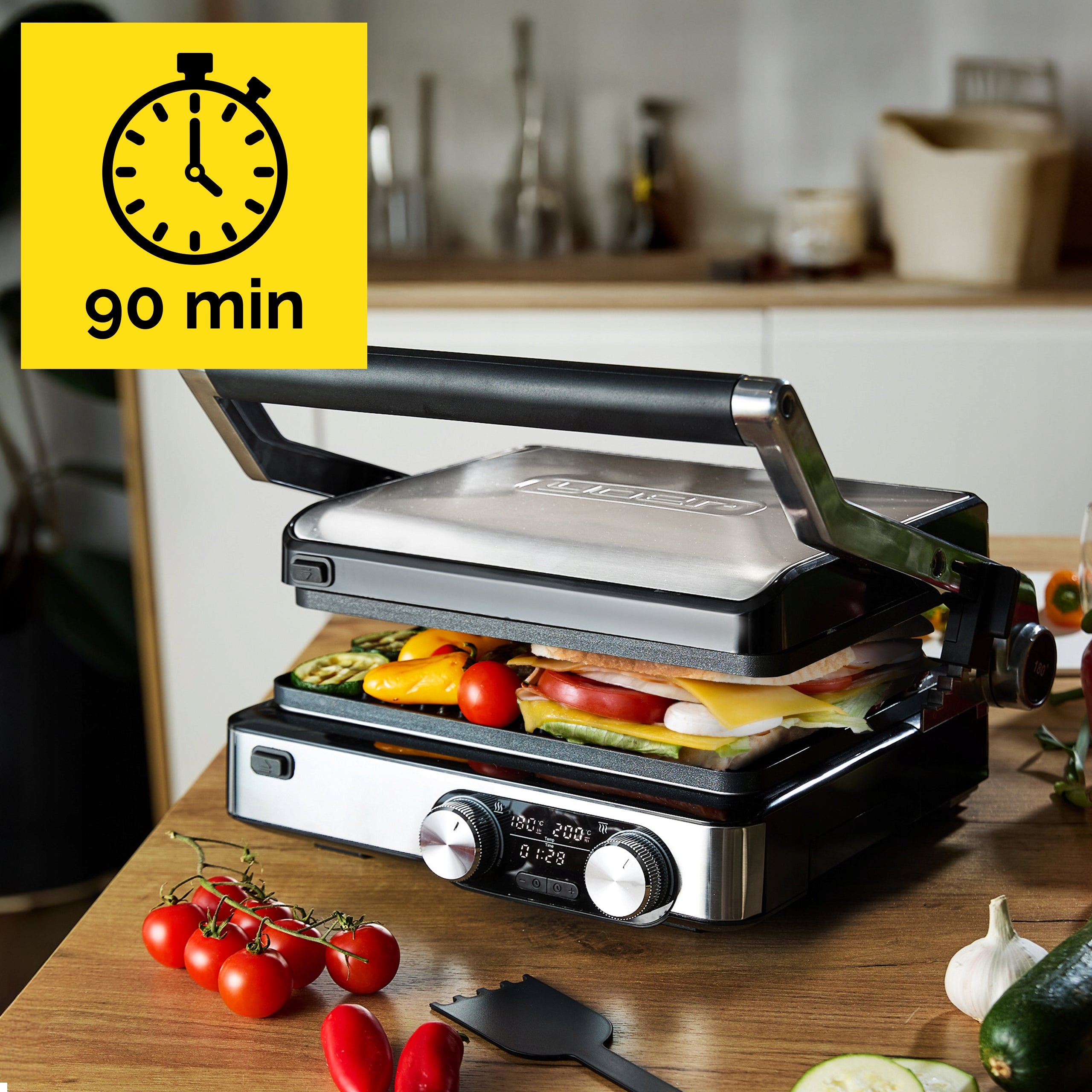 2x Grill Electric Panini Toaster Yoer 2000w Time and Temp Programmer Brand Yoer