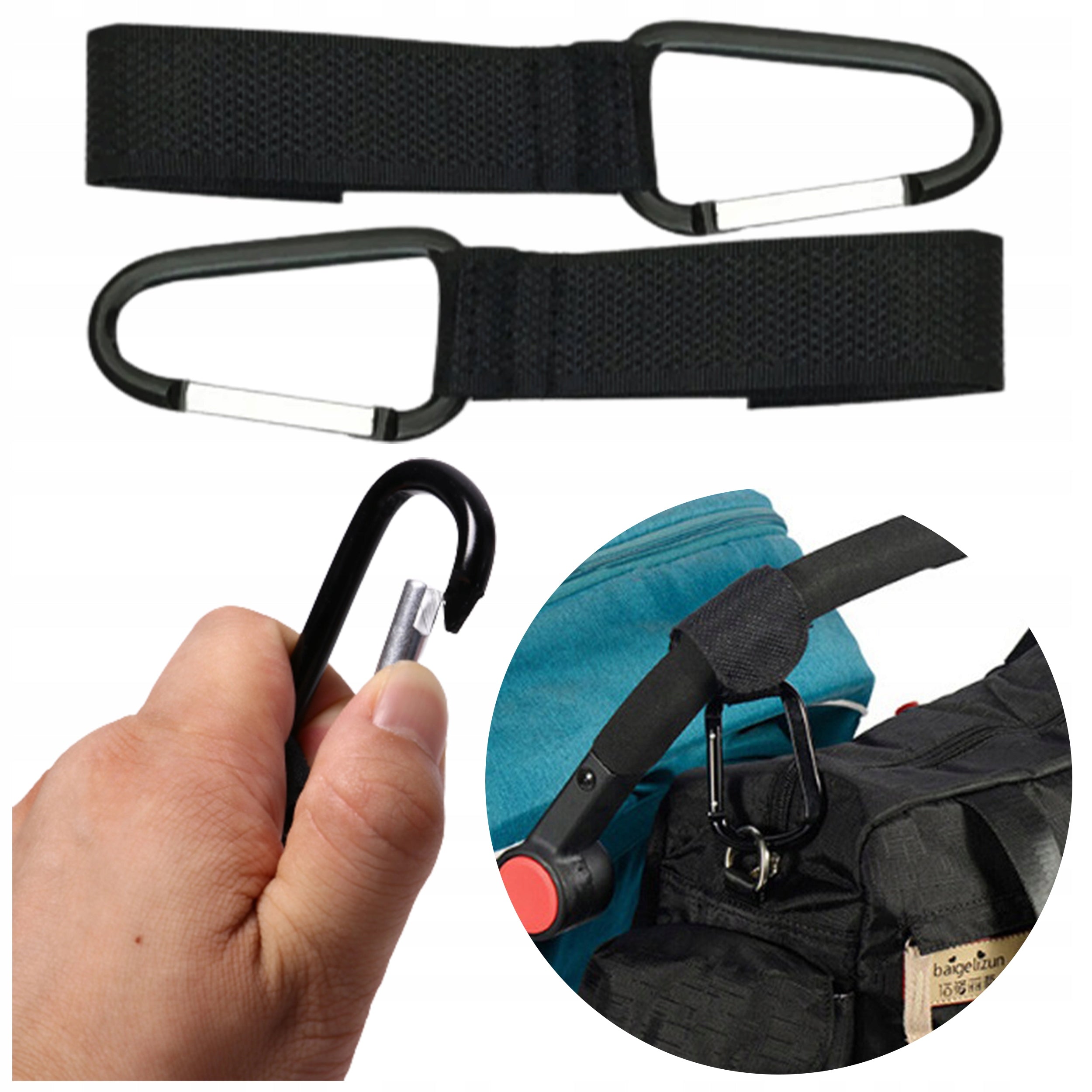 2x HOOK WITH VELCRO BAG STROLLER BACKPACK SET STRONG DURABLE