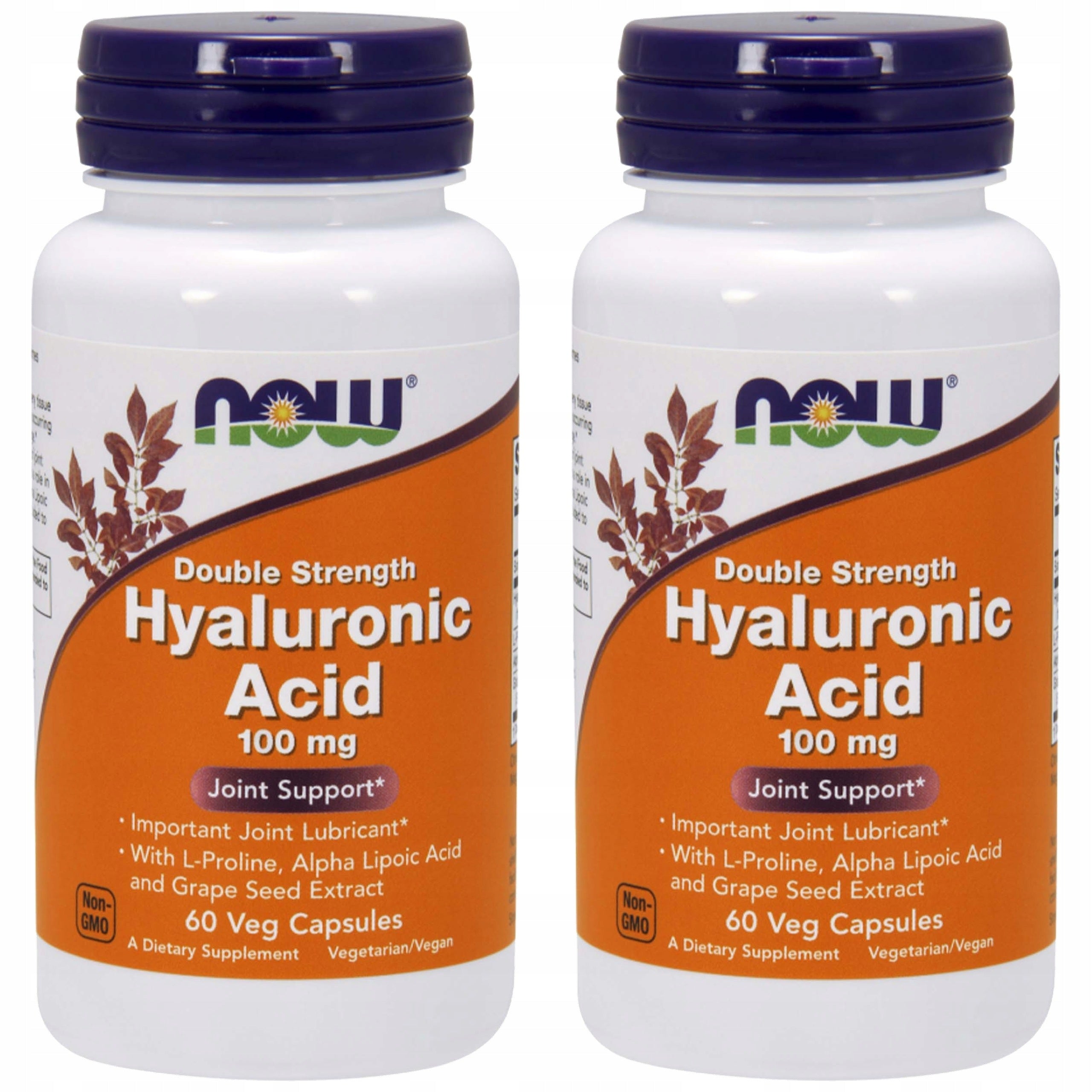 2x HYALURONIC ACID 100mg NOW FOODS SKIN JOINTS HYDRATION 60 CAPSULES