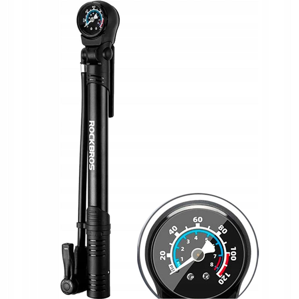 2x Handheld bicycle pump with manomenter 8 bar - black
