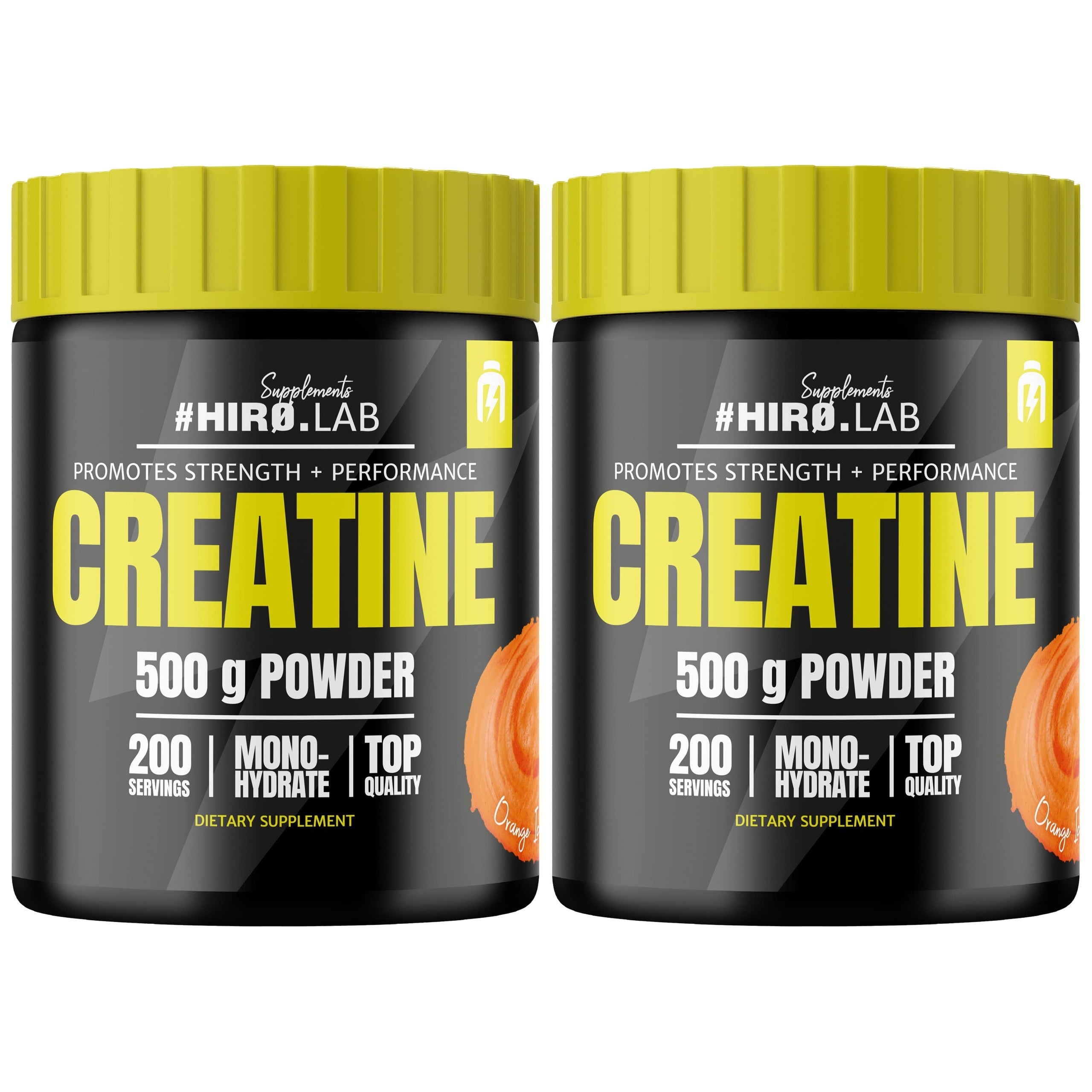 2x Hiro.Lab CREATINE 500g Creatine Monohydrate Orange Without Sugar Strength