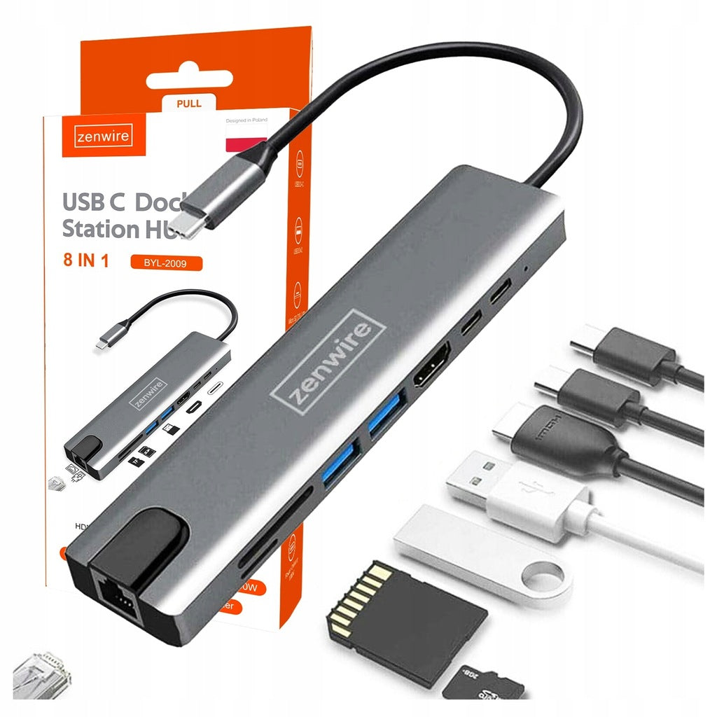 2x Hub 9in1 Zenwire Adapter Hdmi 4k Ethernet Rj 45 Lan Usb 3 0