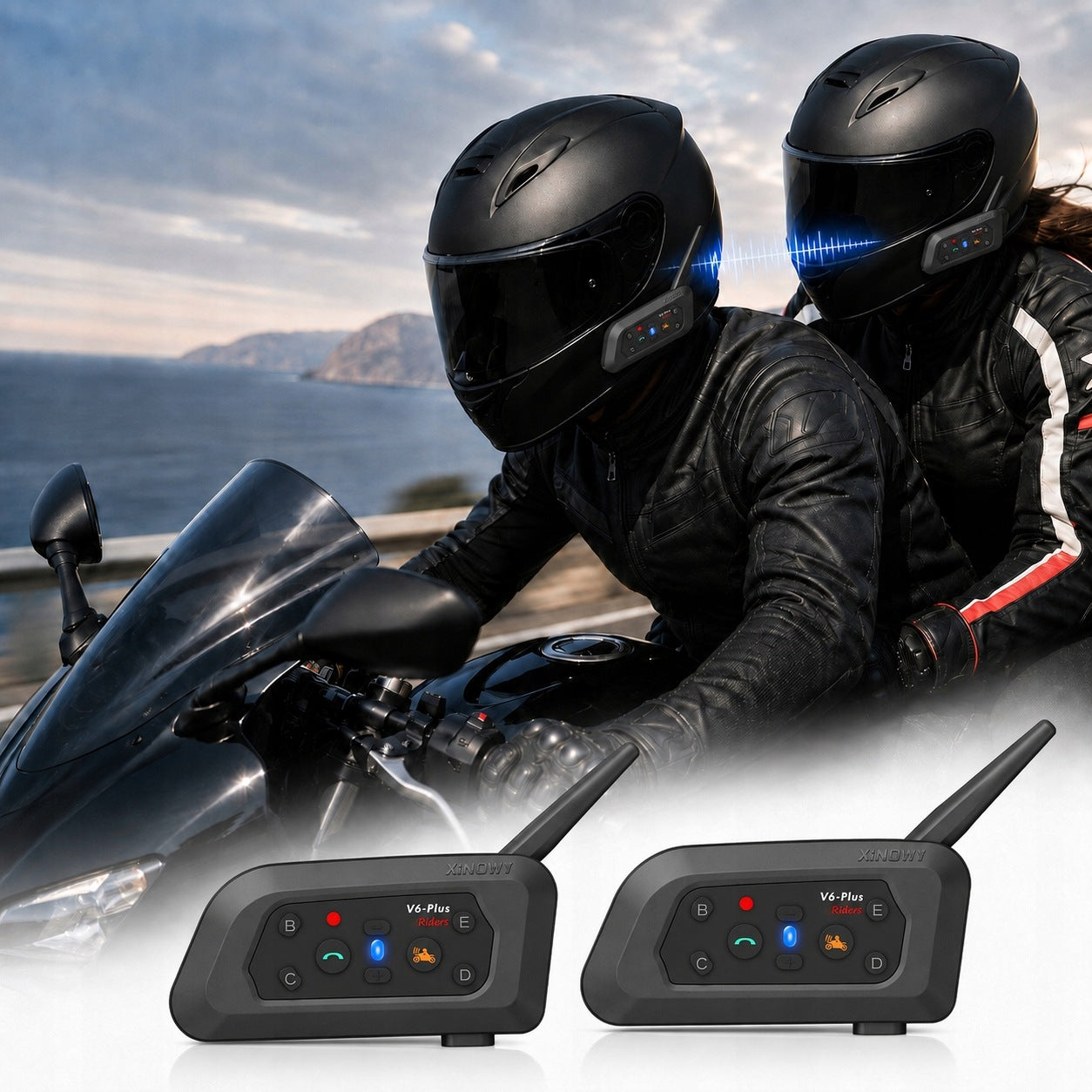 2x Interkom Motocyklowy V6 Pro Bluetooth na 6 kaski BT5.1 IP67 18h 1200m Manufacturer's catalog number V6 Plus XNW-2