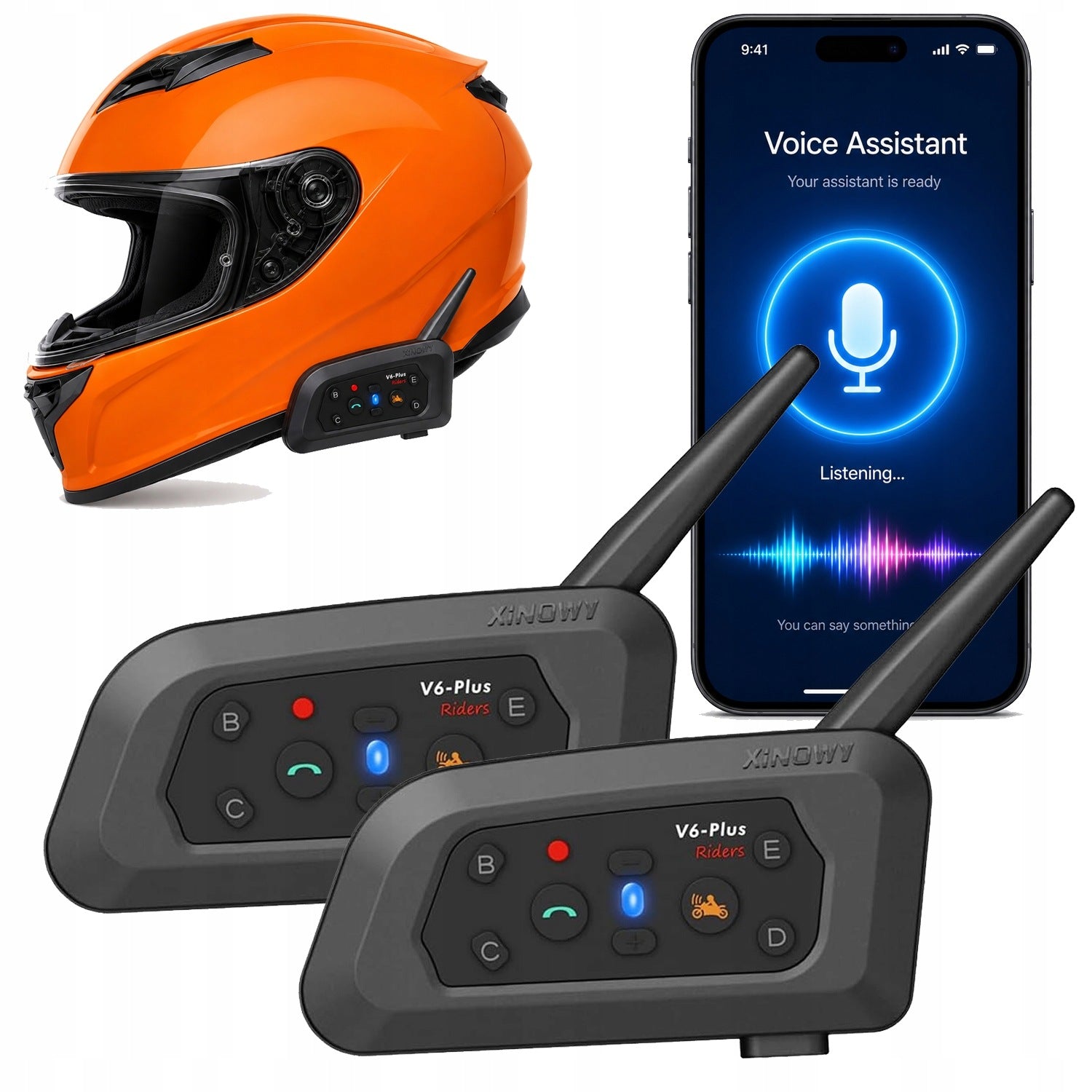2x Interkom Motocyklowy V6 Pro Bluetooth na 6 kaski BT5.1 IP67 18h 1200m