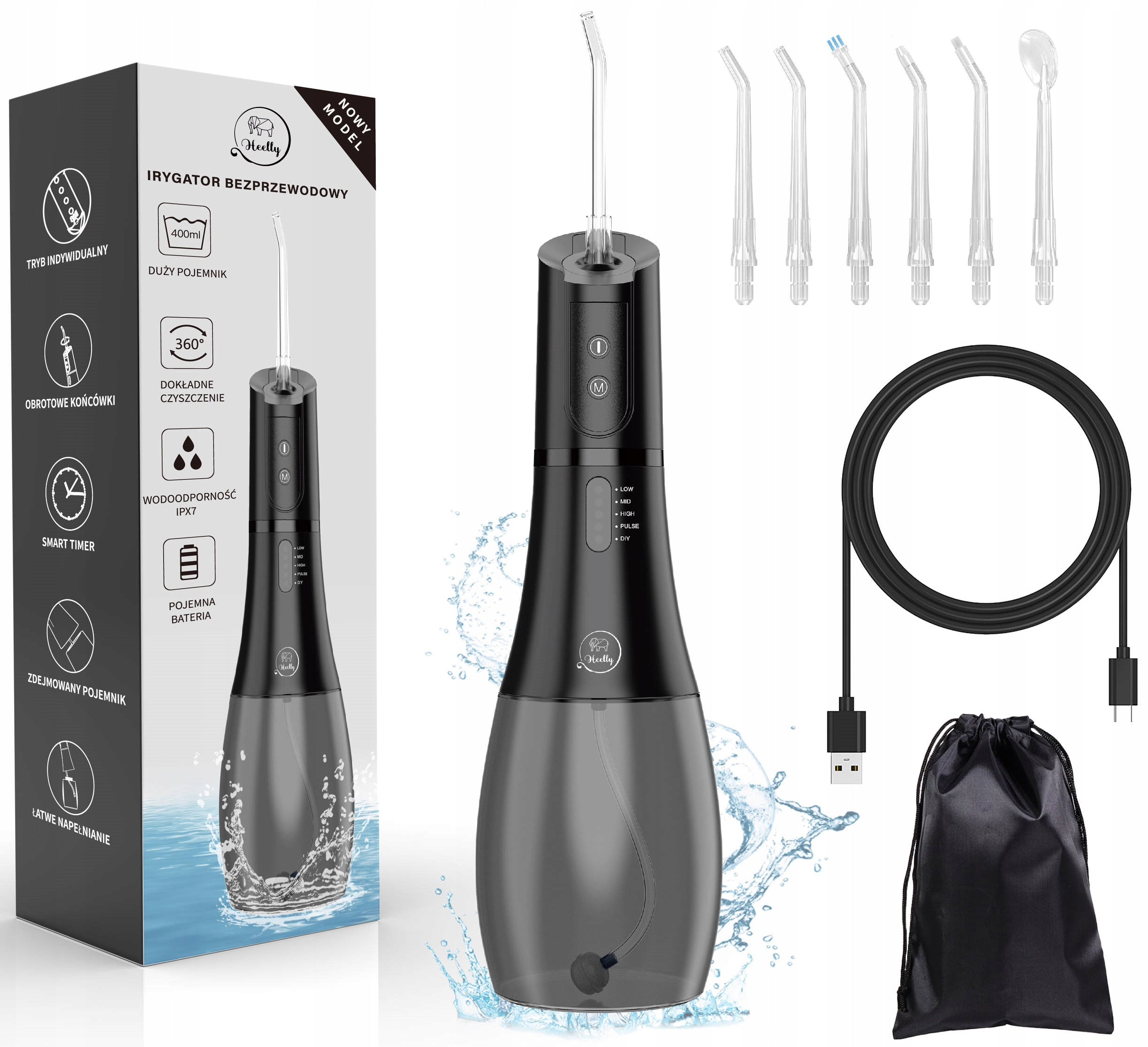 2x Irrigator For Zebras Heelly Wireless 400 Ml 5 Modes Black