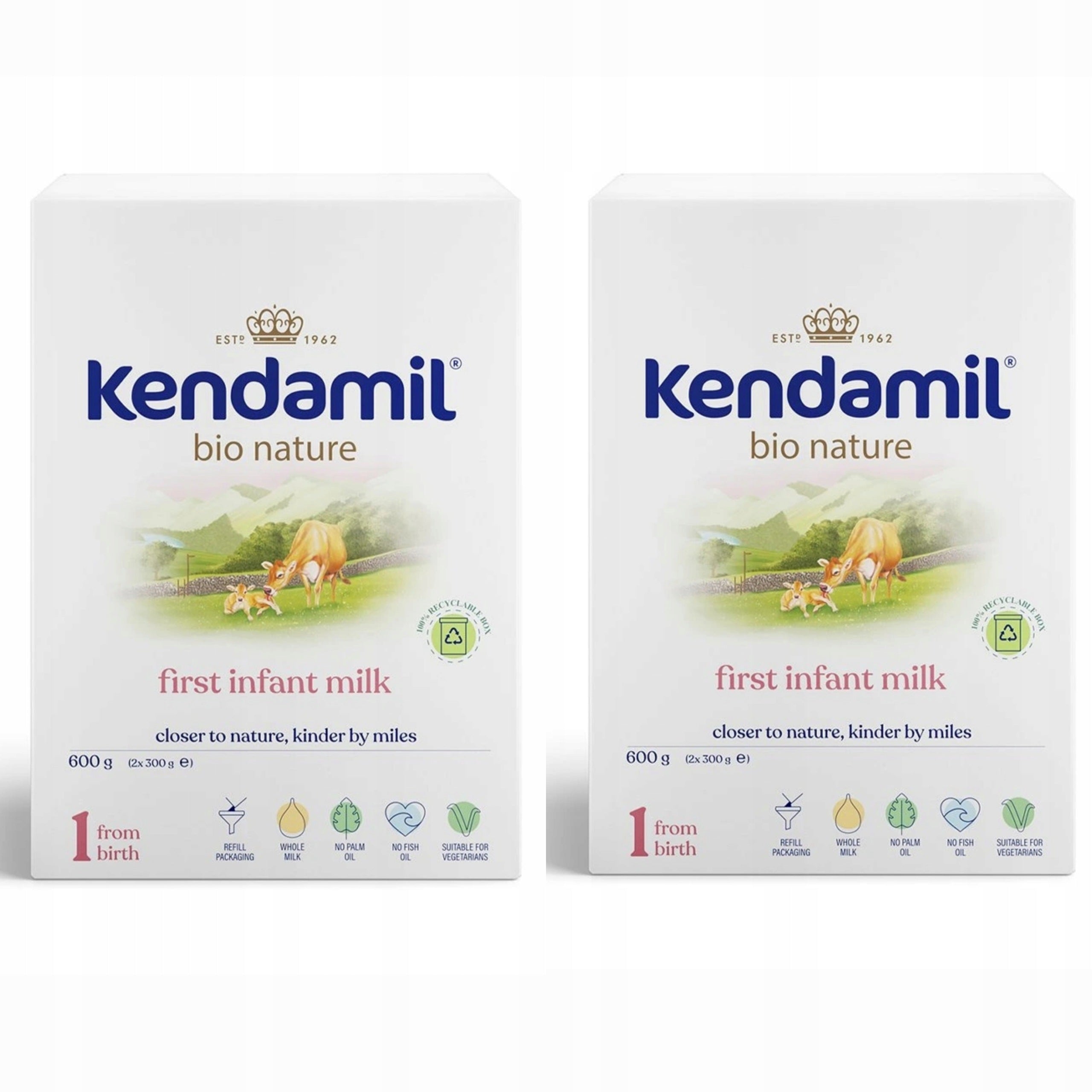 2x Kendamil BIO Nature 1 Initial Milk 0-6m for Babies 600g SET