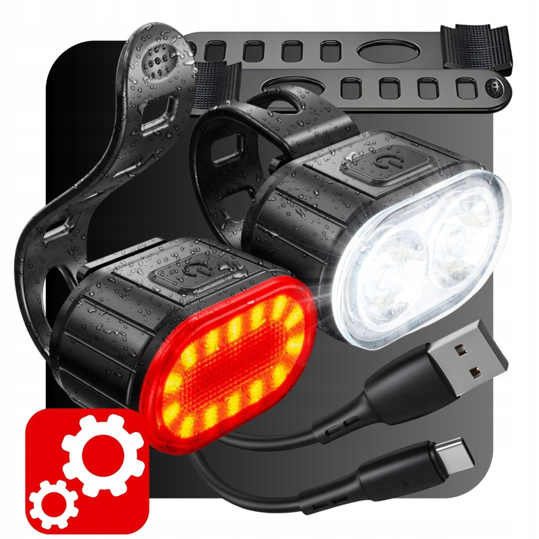 2x LED BICYCLE LIGHT RECHARGEABLE HANDLEBAR FRONT REAR LED Packaging status original