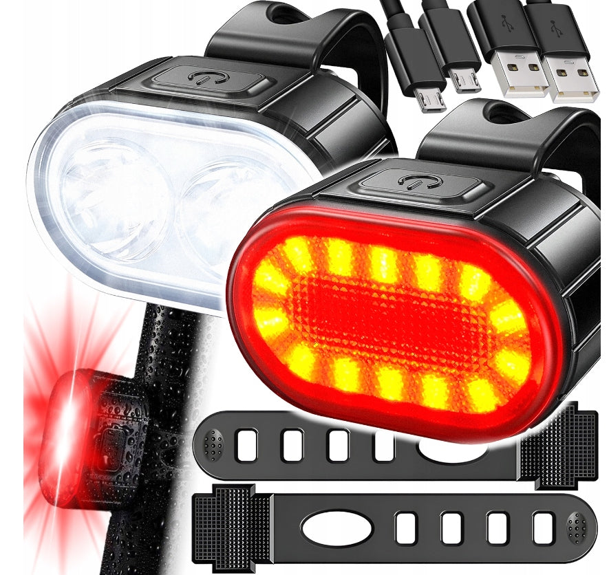 2x LED BICYCLE LIGHT RECHARGEABLE HANDLEBAR FRONT REAR LED