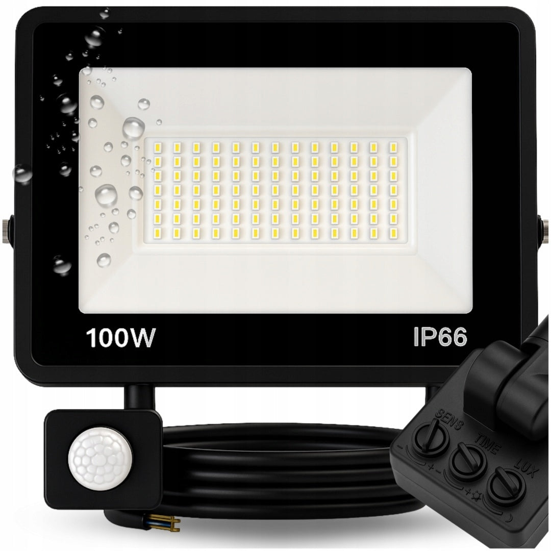 2x Led Asato 100 W Black With Motion Sensor Ip66 9500 Lm