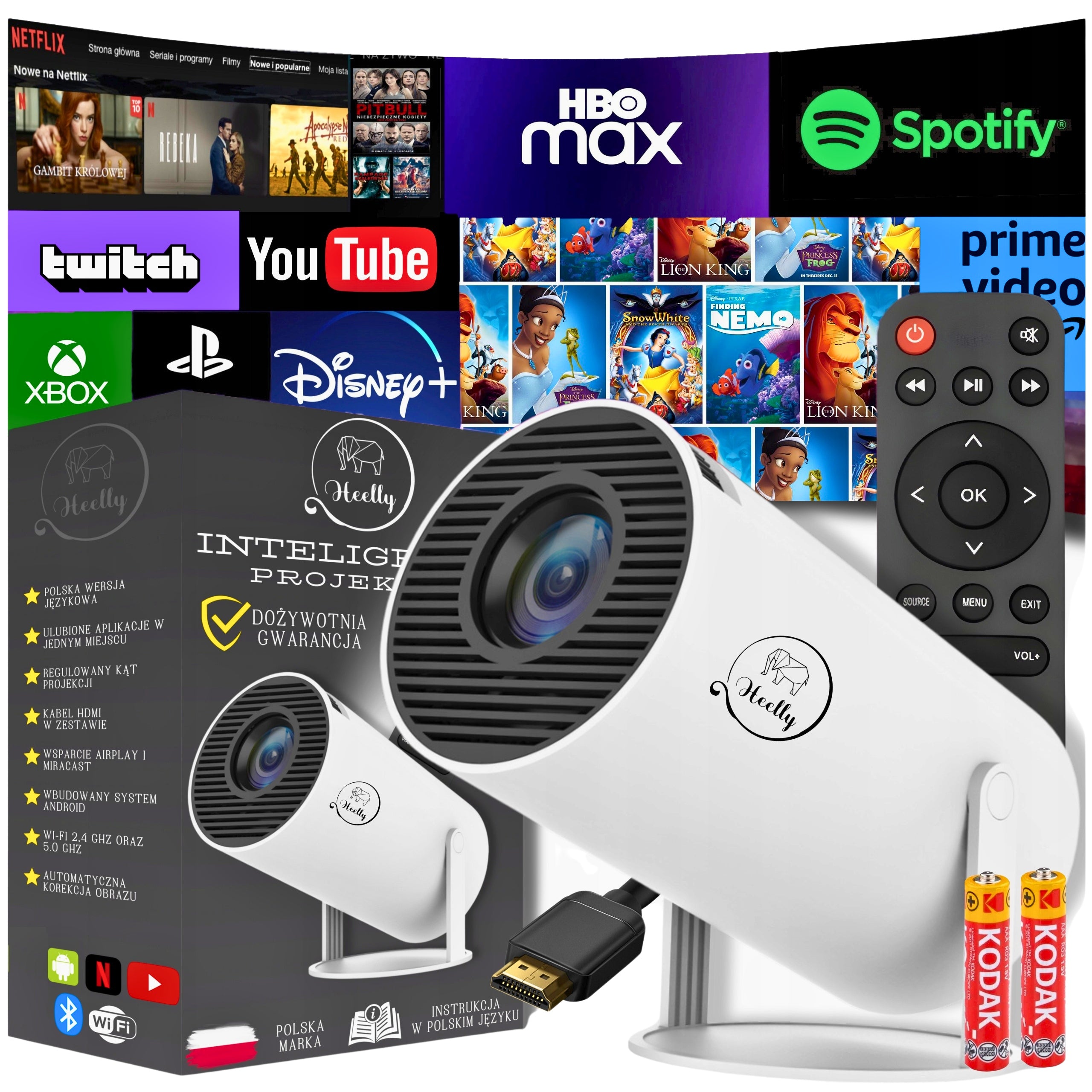 2x Led Projector Heelly Android Rotary 4k Mini White