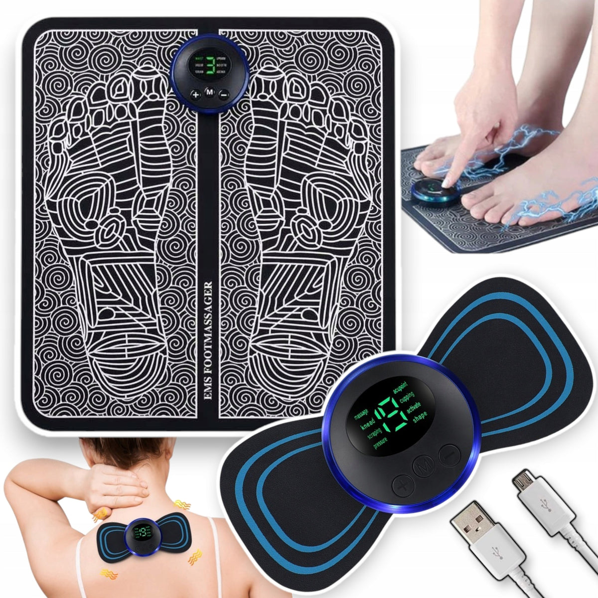 2x MASSAGER EMS MAT FOR FEET AND NECK MUSCLE NECK MASSAGE ELECTROSTIMULATOR