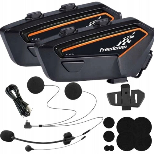 2x MOTORCYCLE INTERCOM FREEDCONN F1 V2 EU BLUETOOTH 5.2 Polish LEKTOR