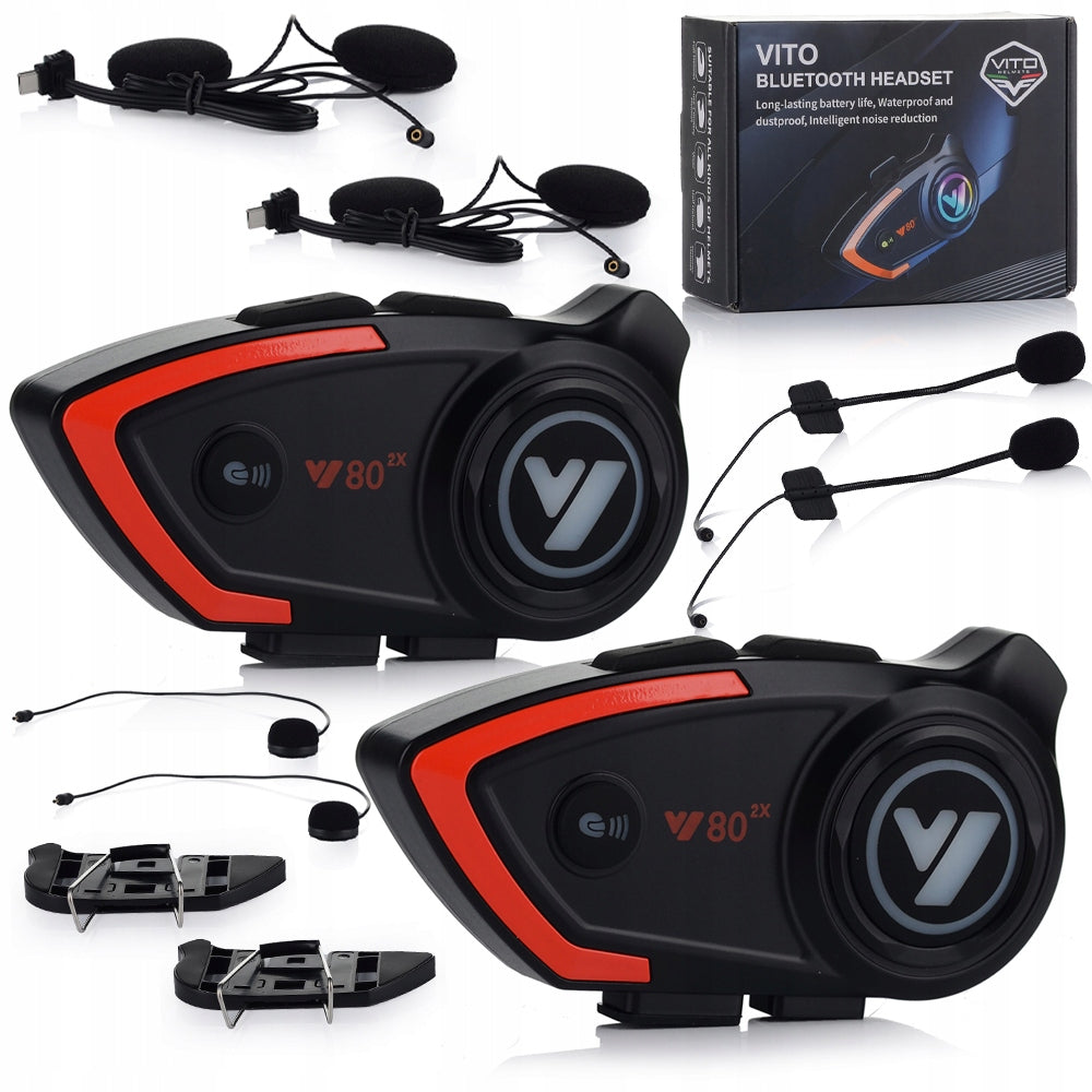 2x MOTORCYCLE INTERCOM VITO BLUETOOTH SPEAKERS IPX6 WATERPROOF 1000mAh