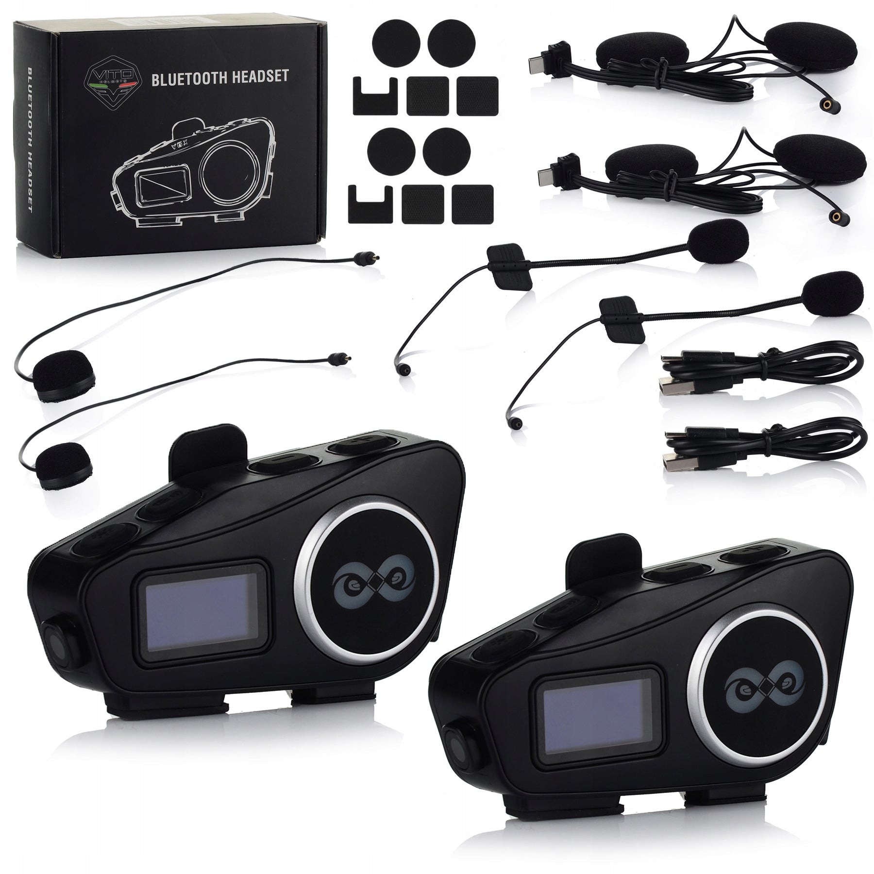 2x MOTORCYCLE INTERCOM VITO Y6 MESH BLUETOOTH to 4 MOTO RADIO FM 1000m