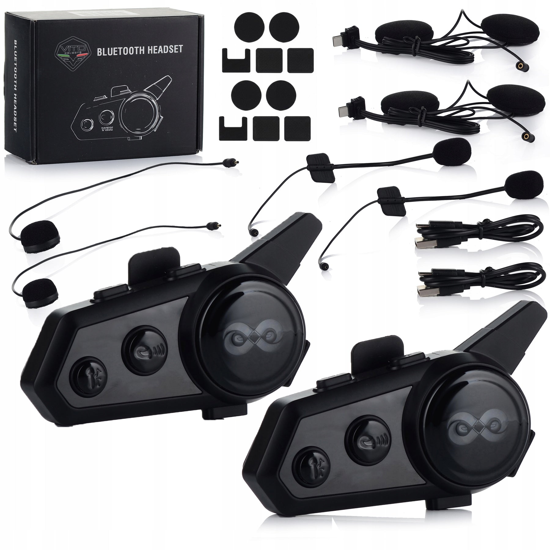 2x MOTORCYCLE INTERCOM VITO Y8 MESH BLUETOOTH up to 8 MOTO WATERPROOF 1500m