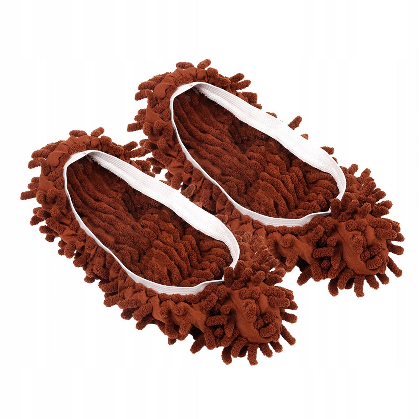 2x Microfiber Mop Slippers Shoes Cover Soft Washable Floor Cleaning Brown Packaging status original
