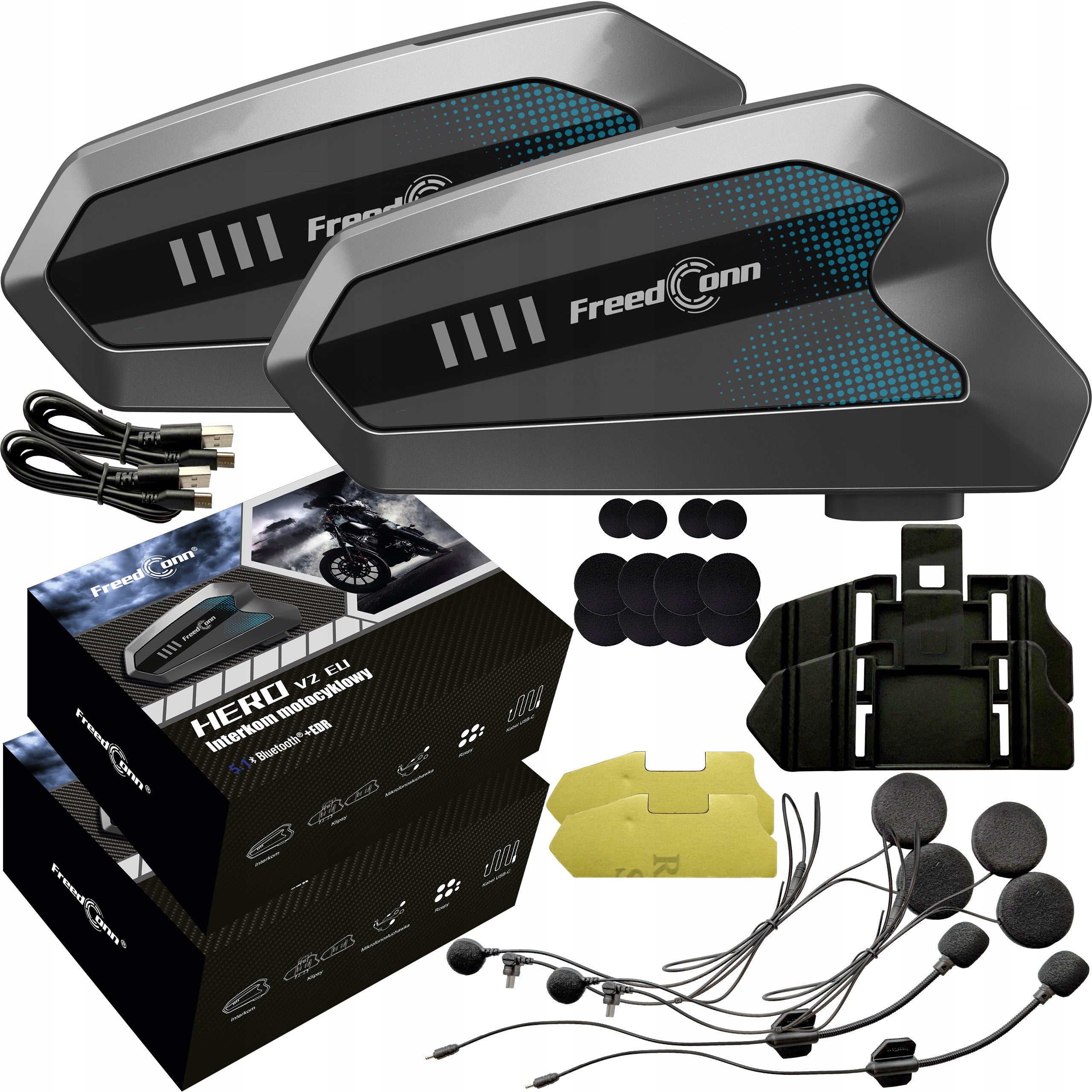 2x Motorcycle intercom FREEDCONN HERO V2 6 people Polish PL