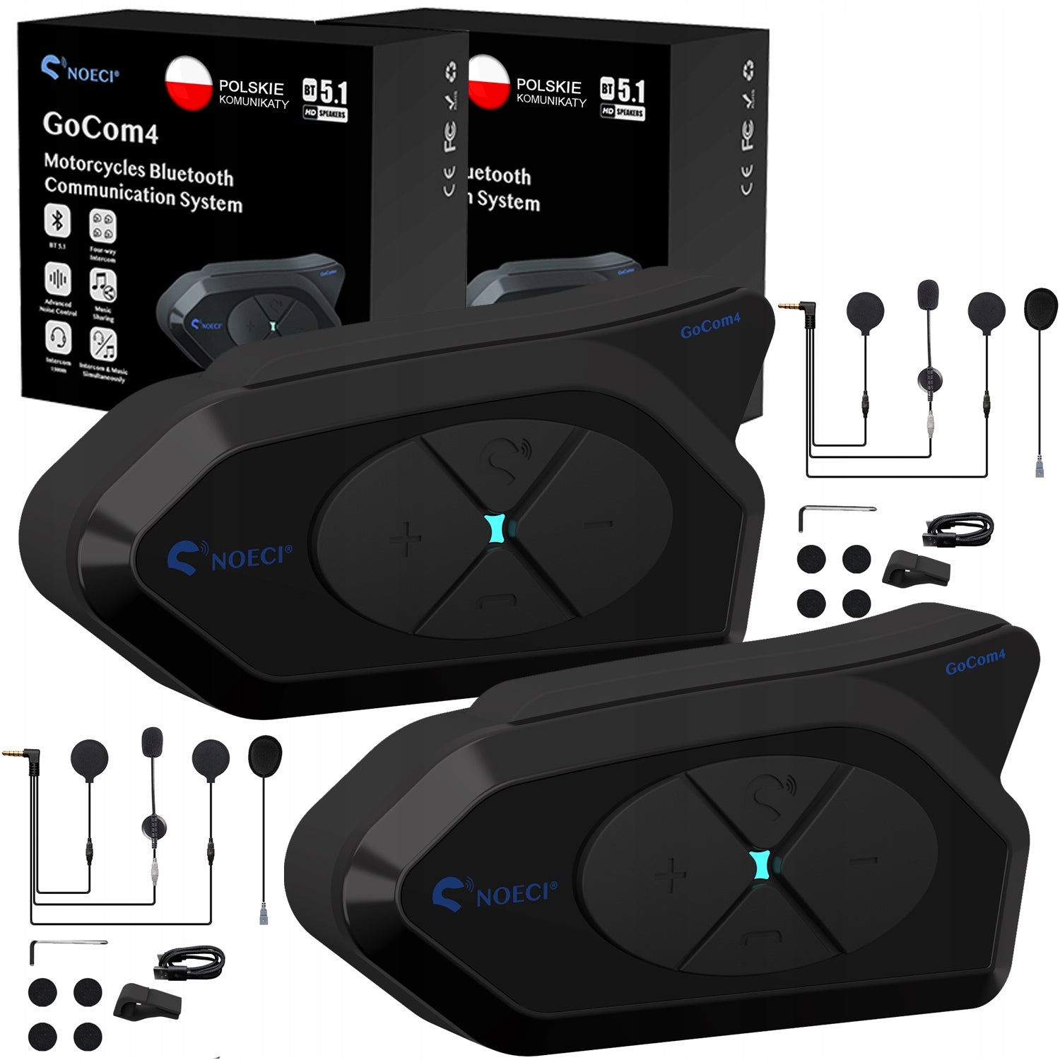 2x NOECI MOTORCYCLE INTERCOM CONFERENCE GOCOM4 BT 5.1 Polish LEKTOR