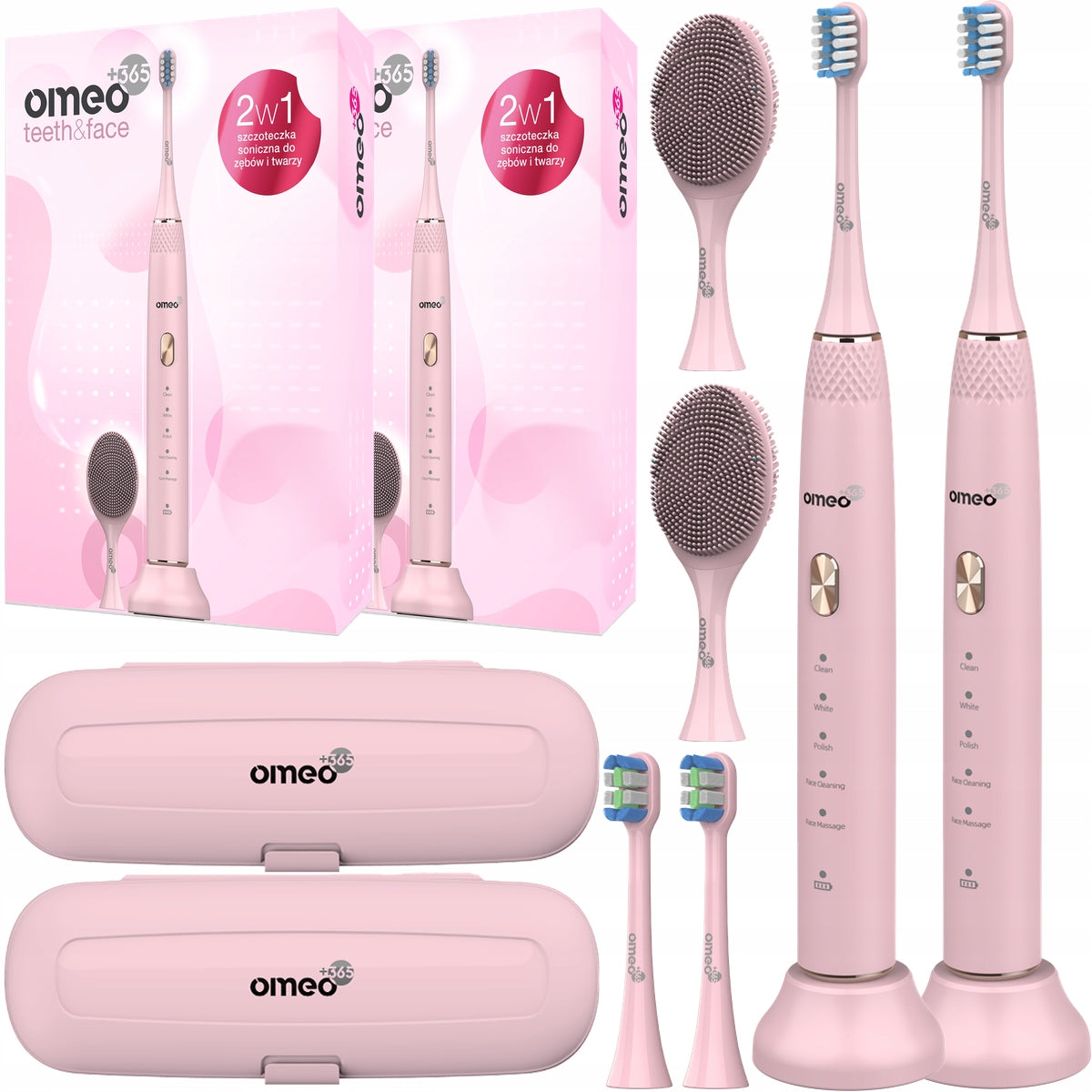 2x OMEO +365 Teeth&Face Pink Sonic electric toothbrush Two-pack