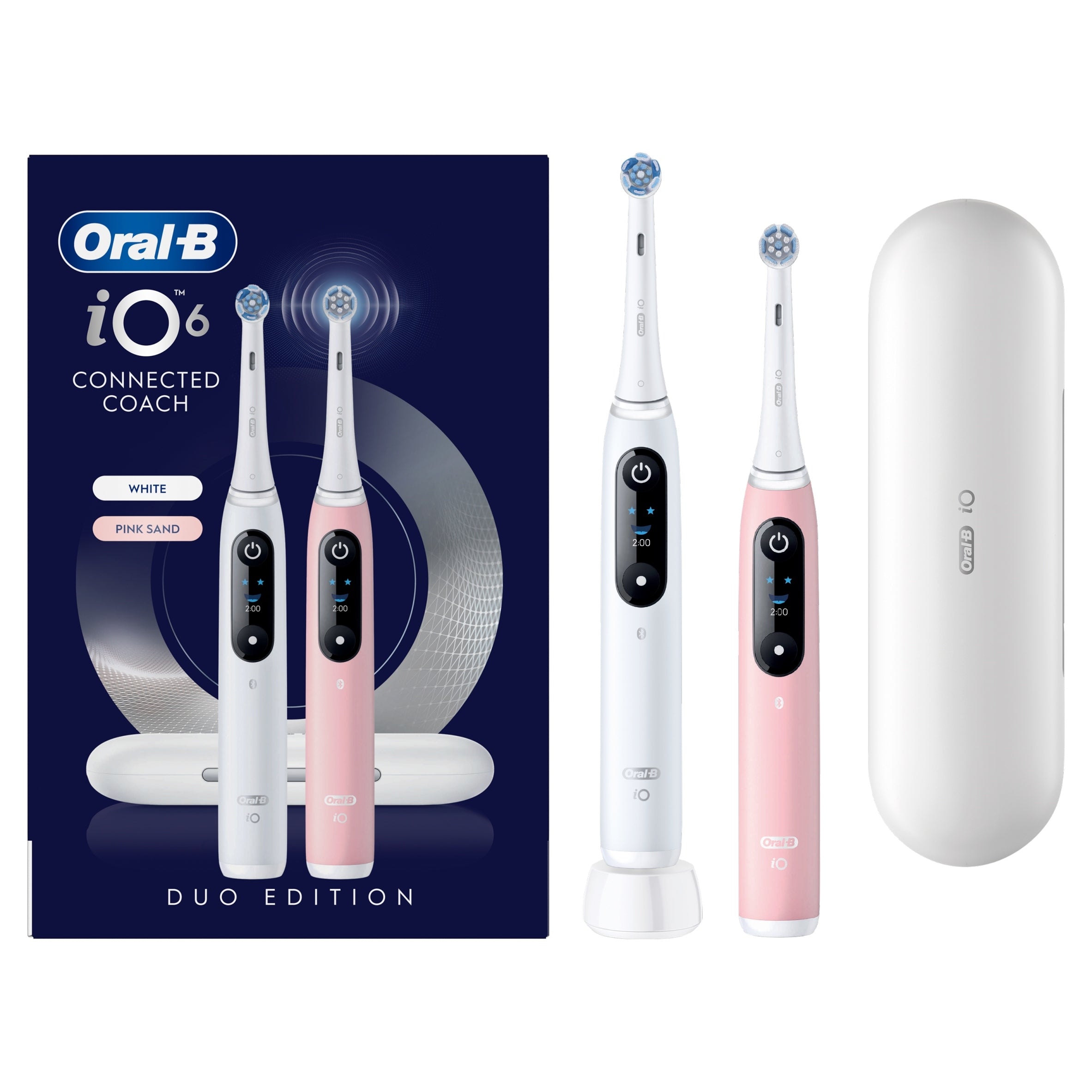 2x Oral B Io 6 Electric Toothbrush White And Rose 2 Ends Case