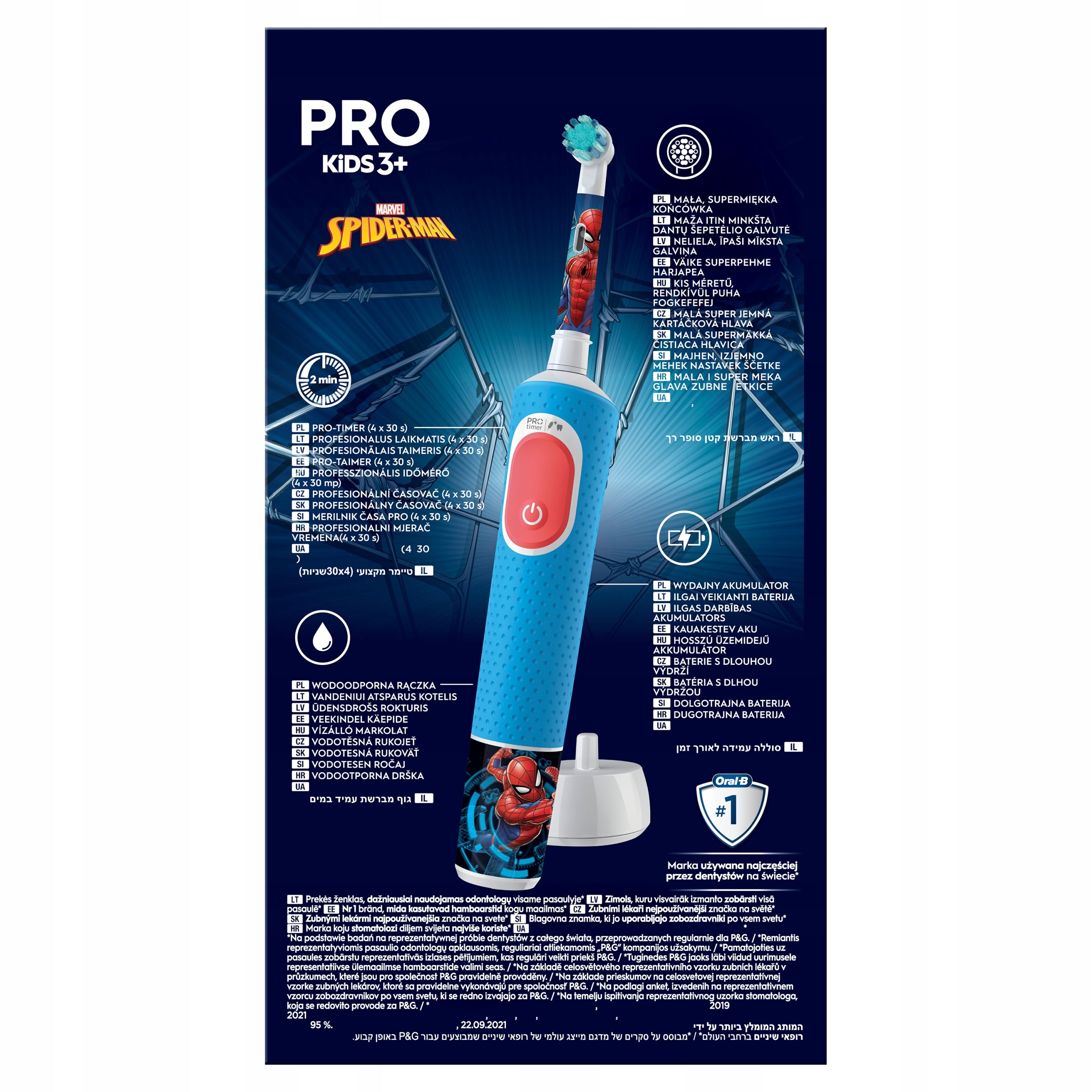 2x Oral-B Vitality PRO Kids Spiderman Electric Toothbrush, Blue Oral-B Kind toothbrush