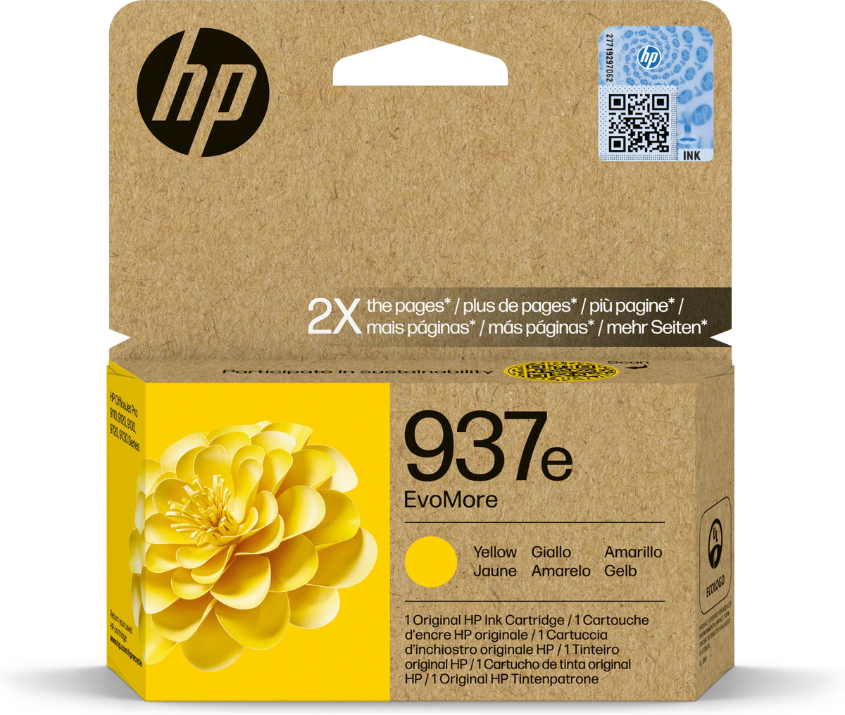 2x Original Yellow Ink HP 937e (4S6W8NE) Color yellow