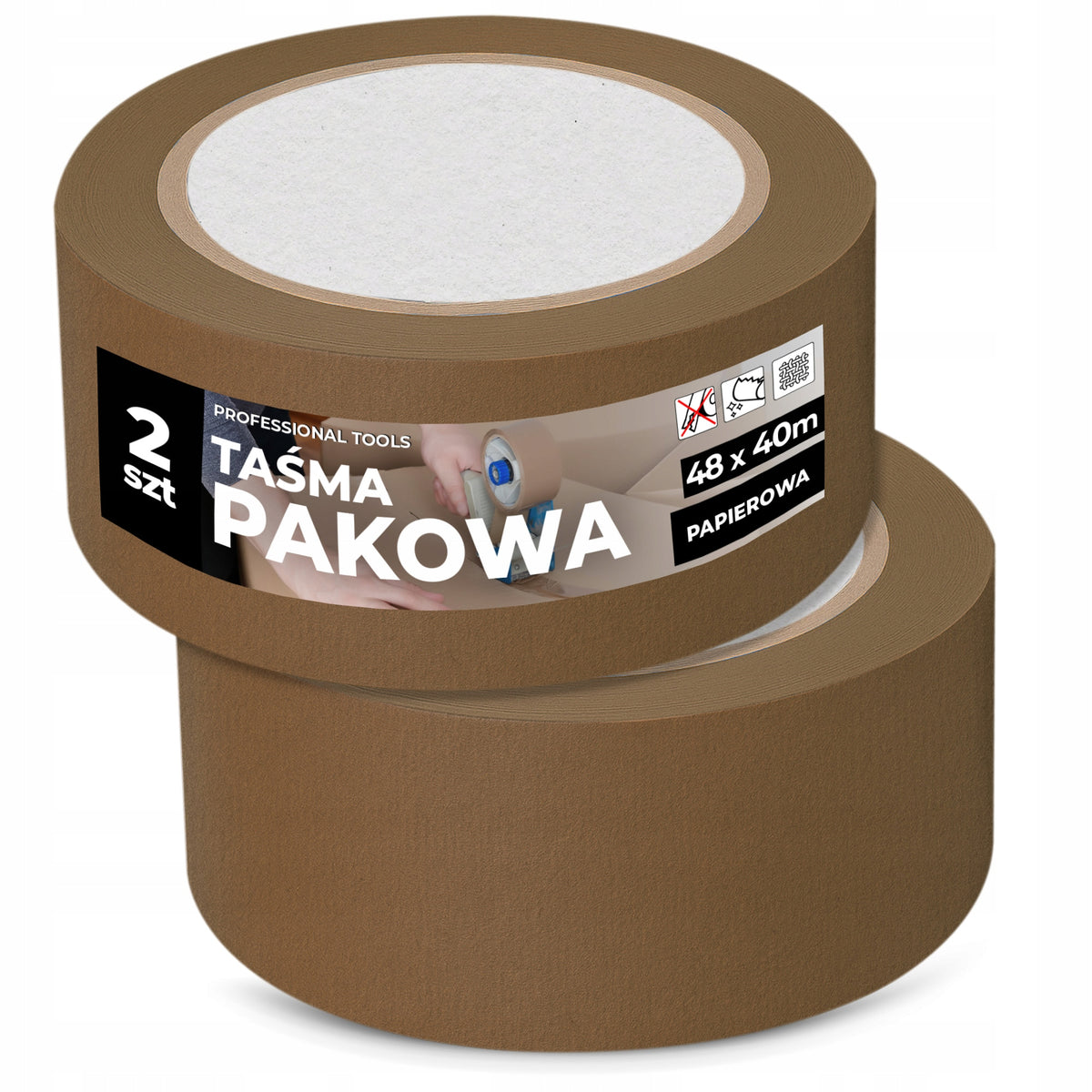 2x PACKING TAPE Adhesive 40 m Paper BROWN Strong RUBBER Pack HN-T